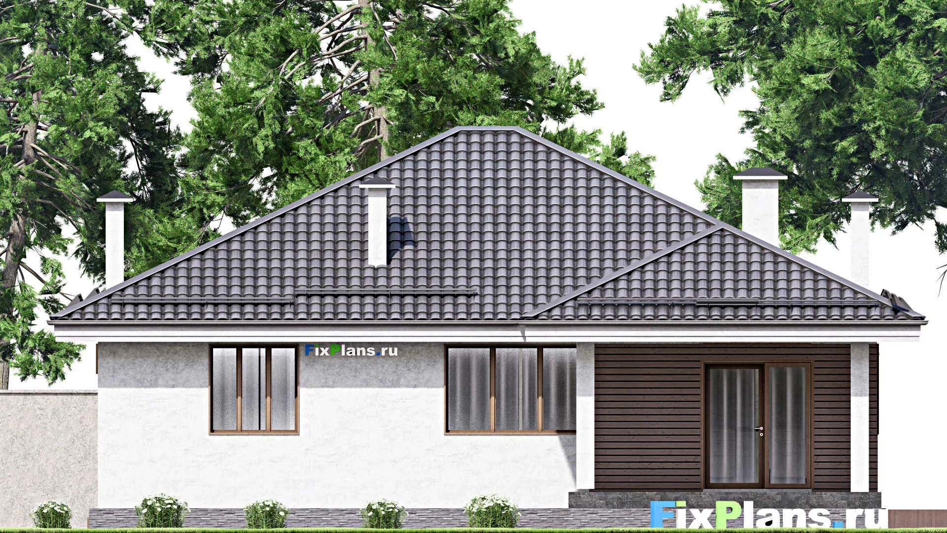 F-9467 - Проект двухэтажного дома 13 на 16, площадью 260 м² с террасой, цокольным этажом, гаражом на 1 машину и 3 спальнями