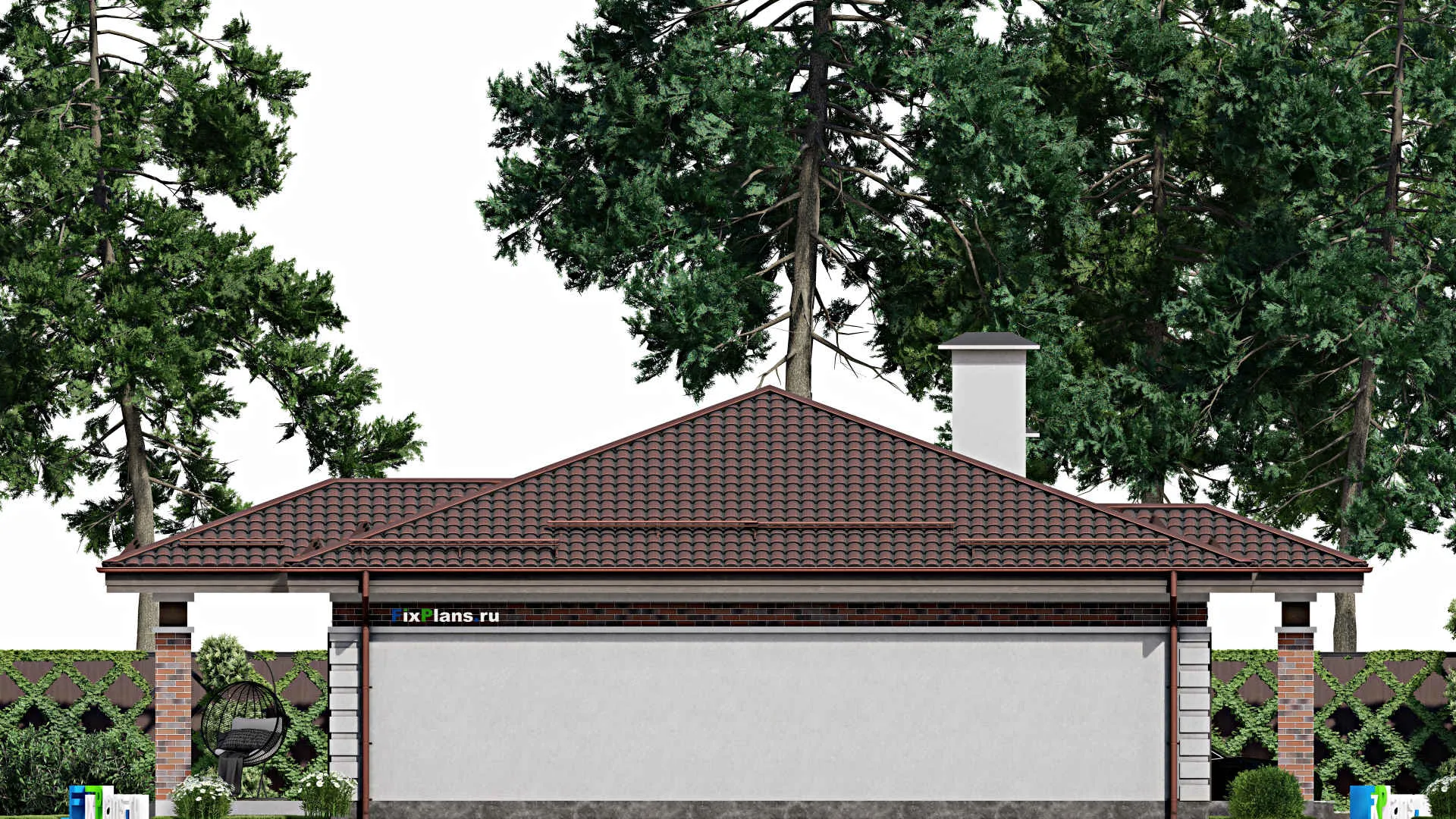 F-2519 - Проект одноэтажного дома 13 на 16, площадью 170 м² с террасой и 4 спальнями