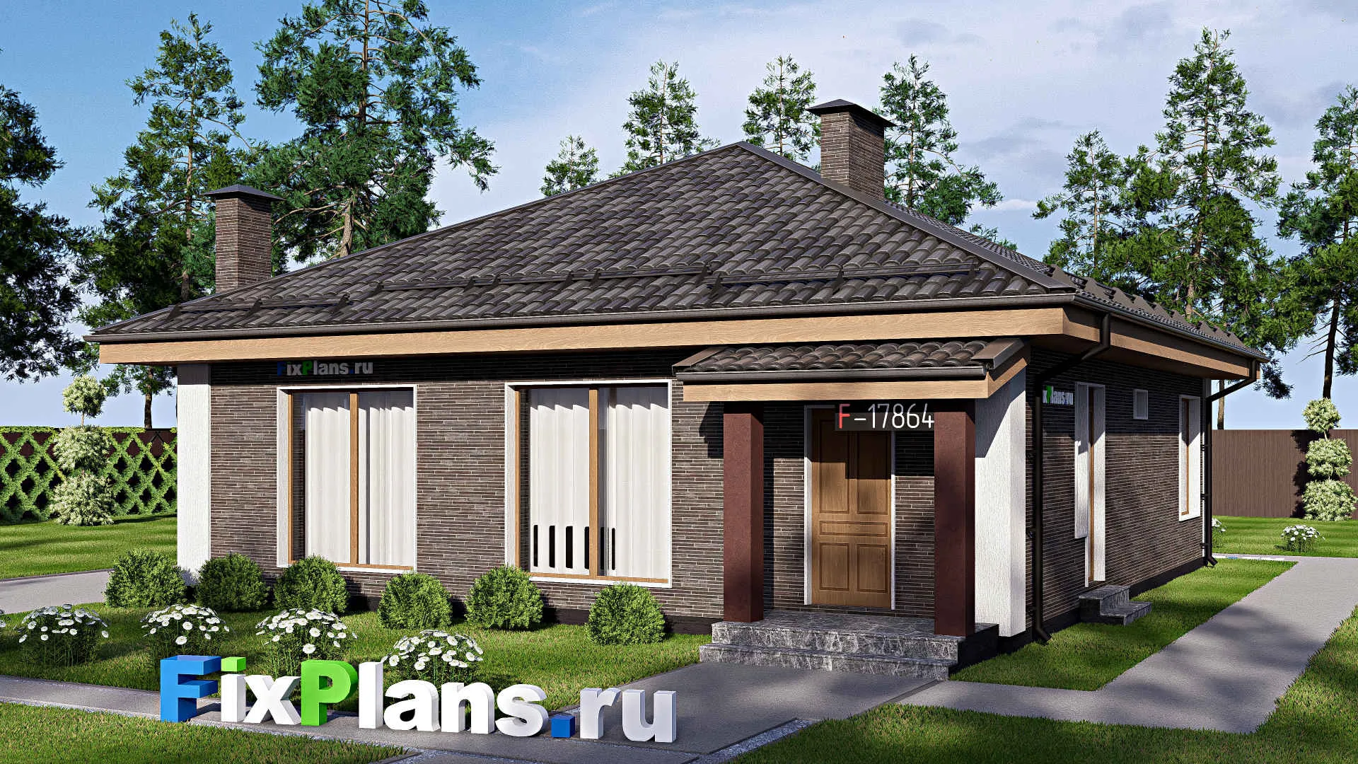 F-17864 - Проект одноэтажного дома 12 на 13, площадью 110 м² с 3 спальнями