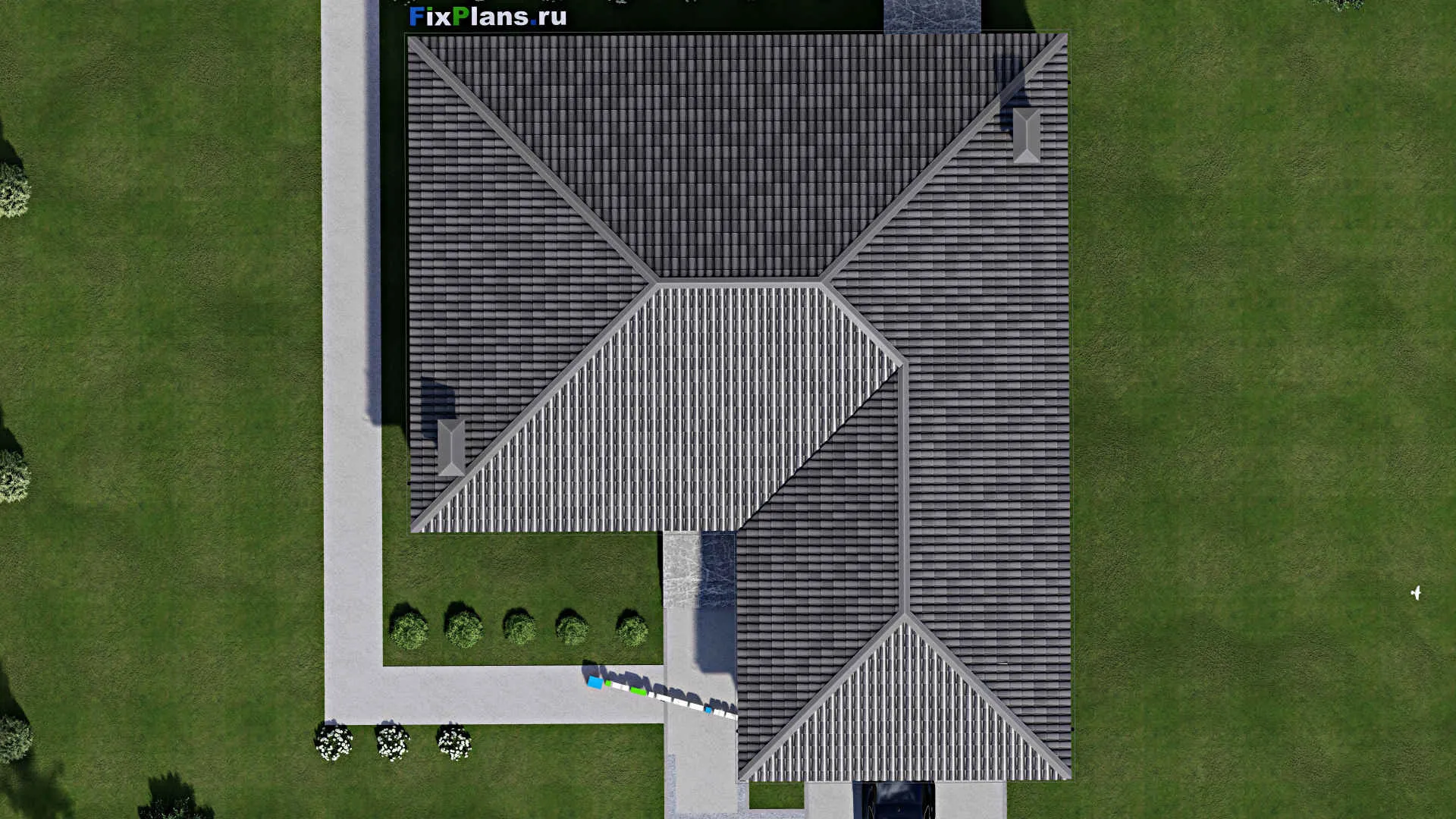 F-5822 - Проект одноэтажного дома 16 на 18, площадью 190 м² с гаражом на 2 машины и 3 спальнями