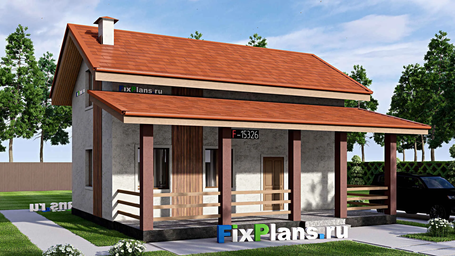 F-15326 - Проект бани 10 на 11, площадью 120 м² с комнатой отдыха, терассой, мансардой, санузлом и 2 спальнями