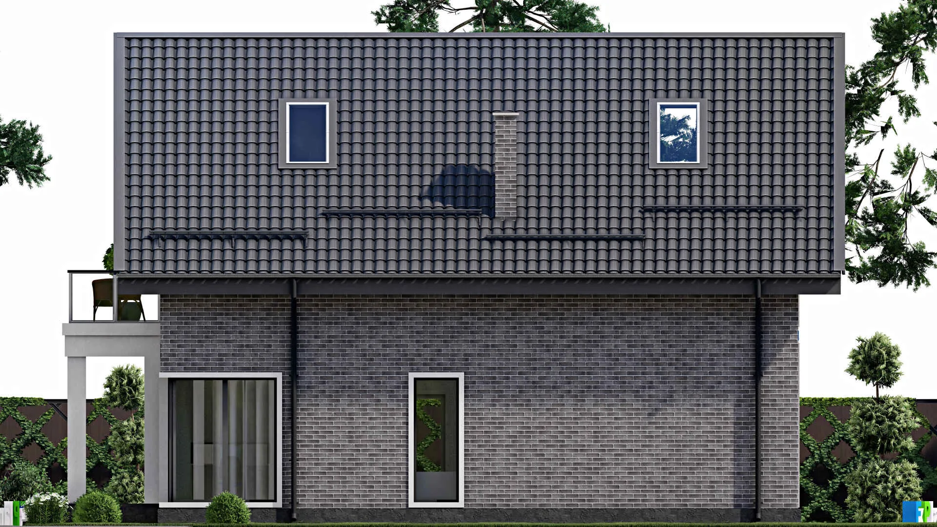 F-1394 - Проект дома с мансардой 12 на 13, площадью 200 м² с балконом и 3 спальнями