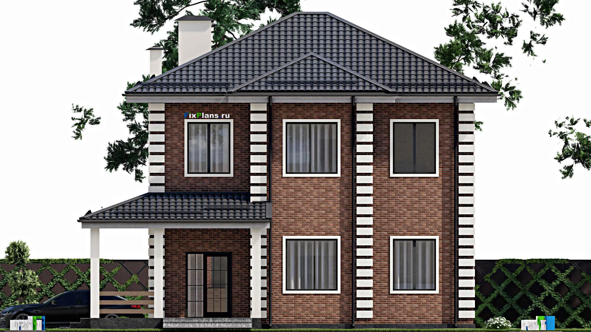 F-4517 - Проект двухэтажного дома 11 на 11, площадью 200 м² с террасой и 4 спальнями