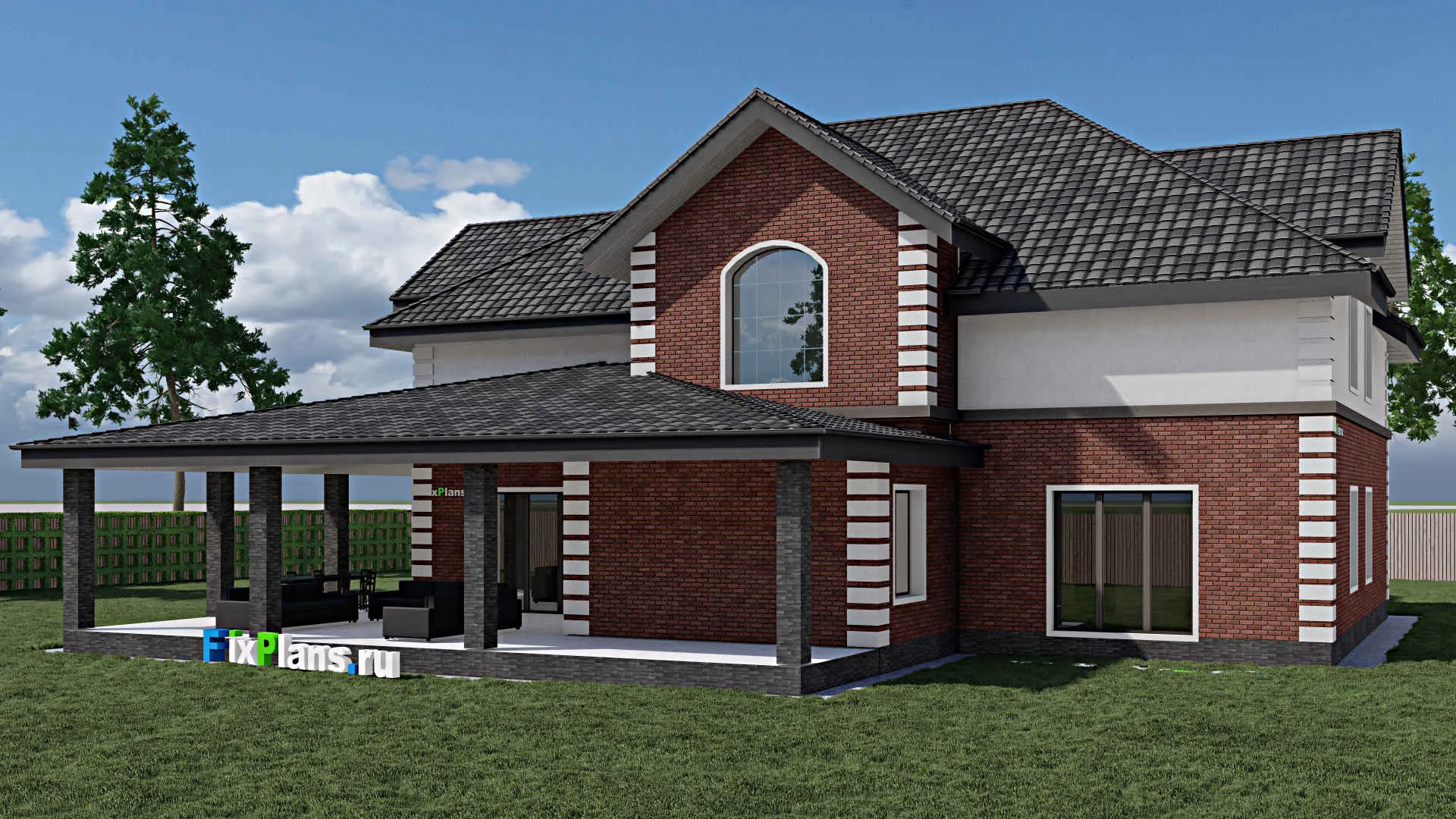 F-0926 - Проект дома с мансардой 19 на 22, площадью 510 м² с террасой и 4 спальнями