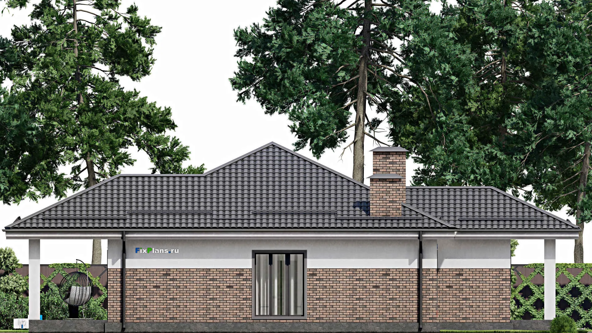 F-4121 - Проект одноэтажного дома 14 на 15, площадью 170 м² с террасой и 3 спальнями