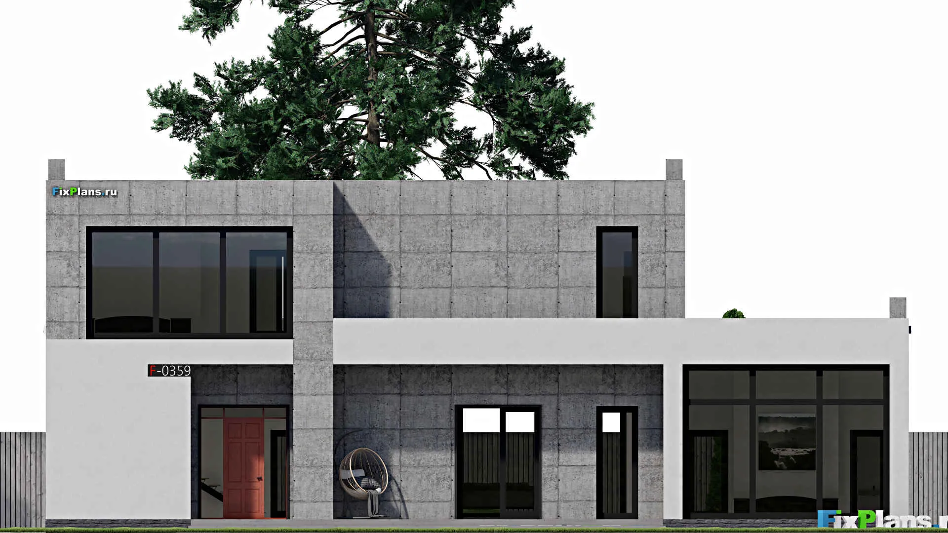 F-0359 - Проект двухэтажного дома 19 на 21, площадью 550 м² с террасой, балконом, баней, бассейном, спортзалом и 4 спальнями