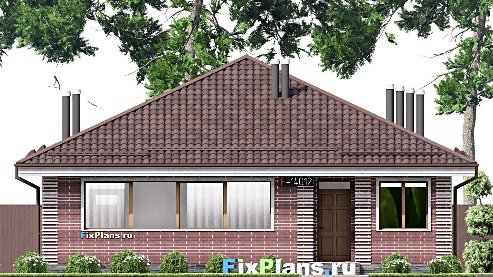 F-14012 - Проект одноэтажного дома 13 на 15, площадью 130 м² с террасой и 2 спальнями