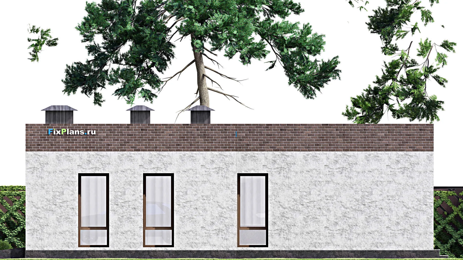 F-14462 - Проект одноэтажного дома 14 на 16, площадью 150 м² с террасой, гаражом на 1 машину и 3 спальнями