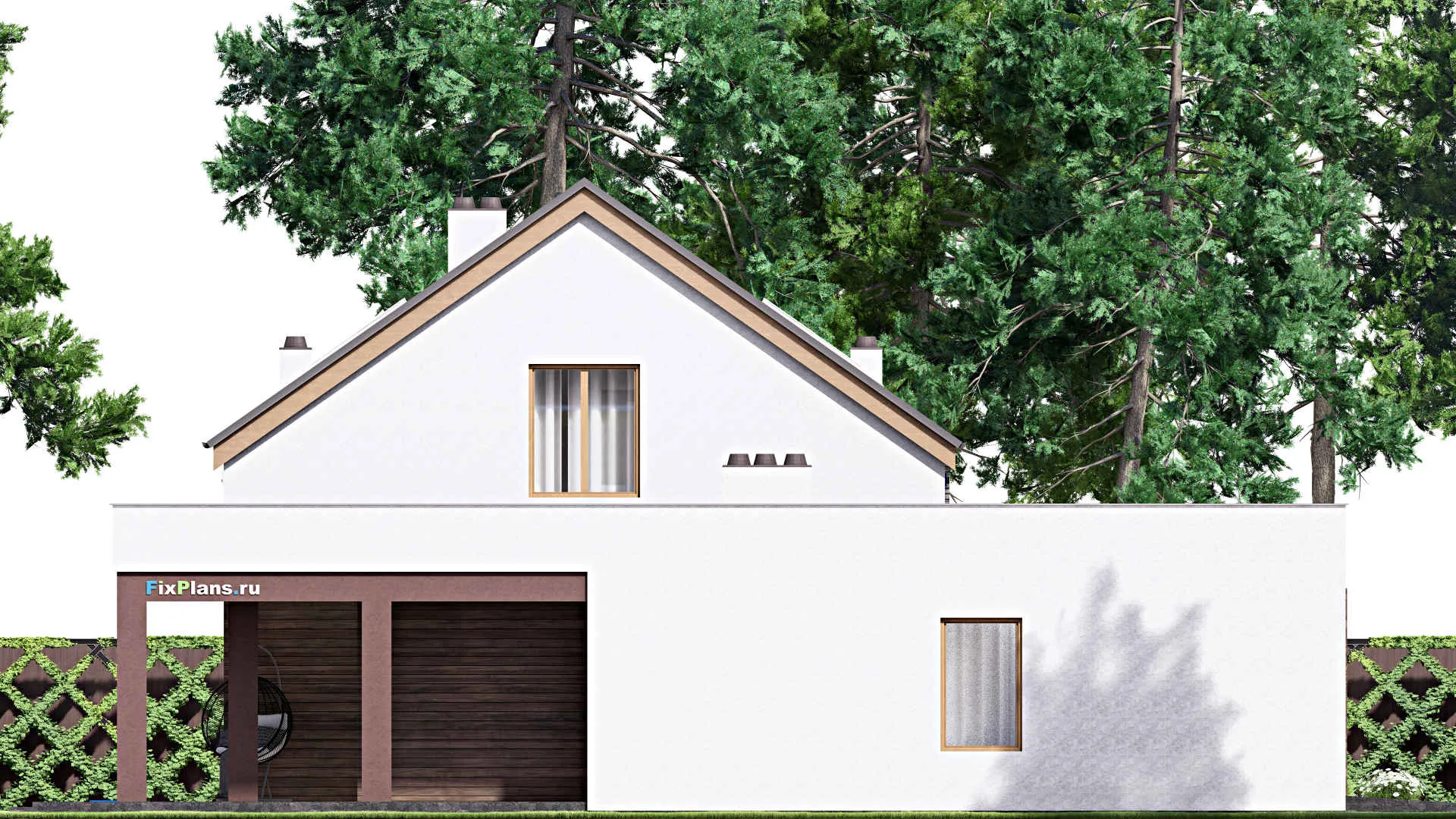 F-16118 - Проект дома с мансардой 18 на 18, площадью 360 м² с террасой, гаражом на 2 машины и 3 спальнями