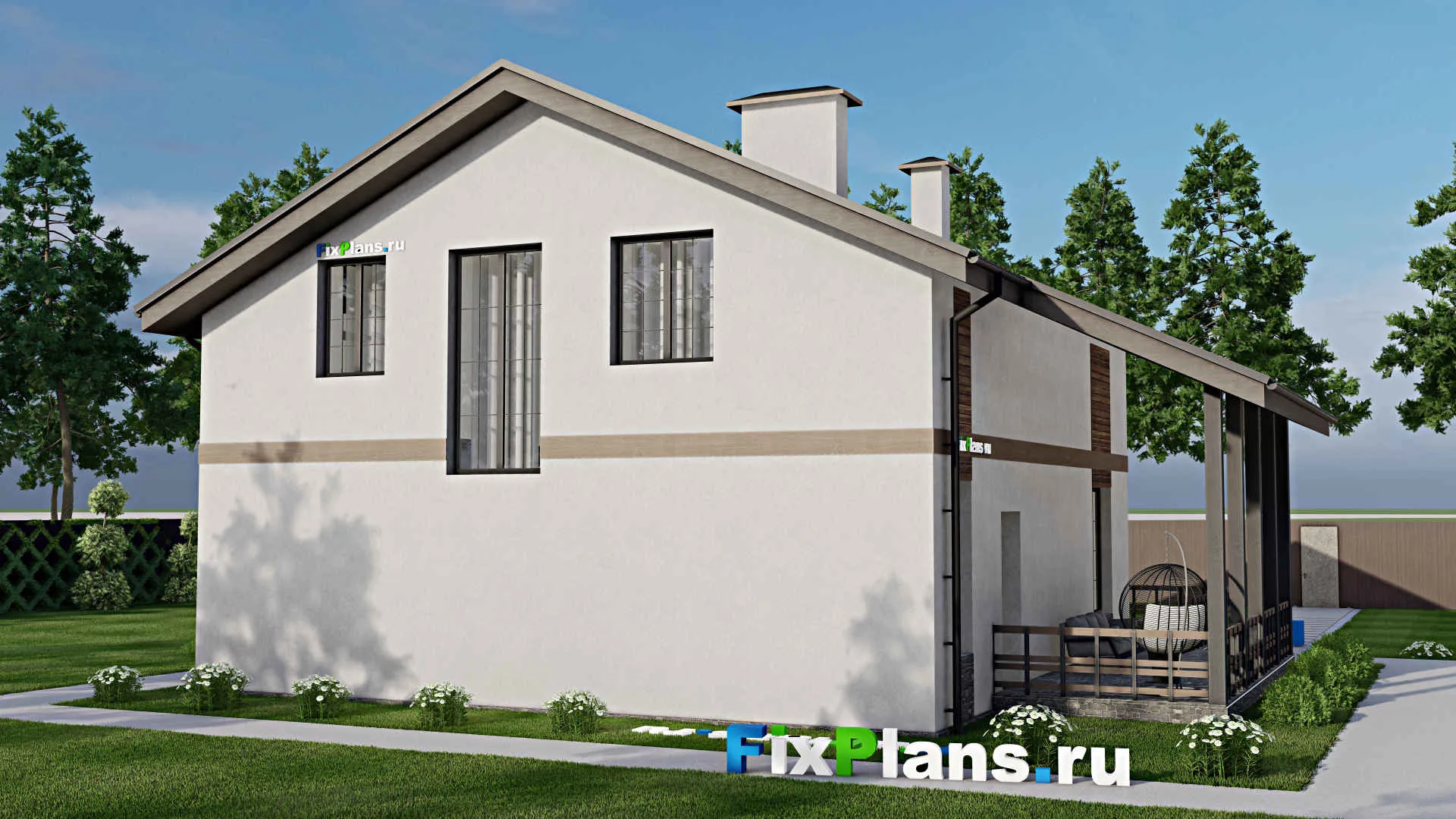 F-6074 - Проект дома с мансардой 12 на 14, площадью 240 м² с баней и 4 спальнями