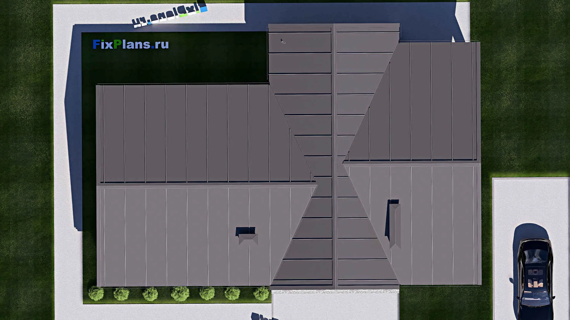 F-18494 - Проект одноэтажного дома 14 на 20, площадью 180 м² с террасой, баней и 2 спальнями