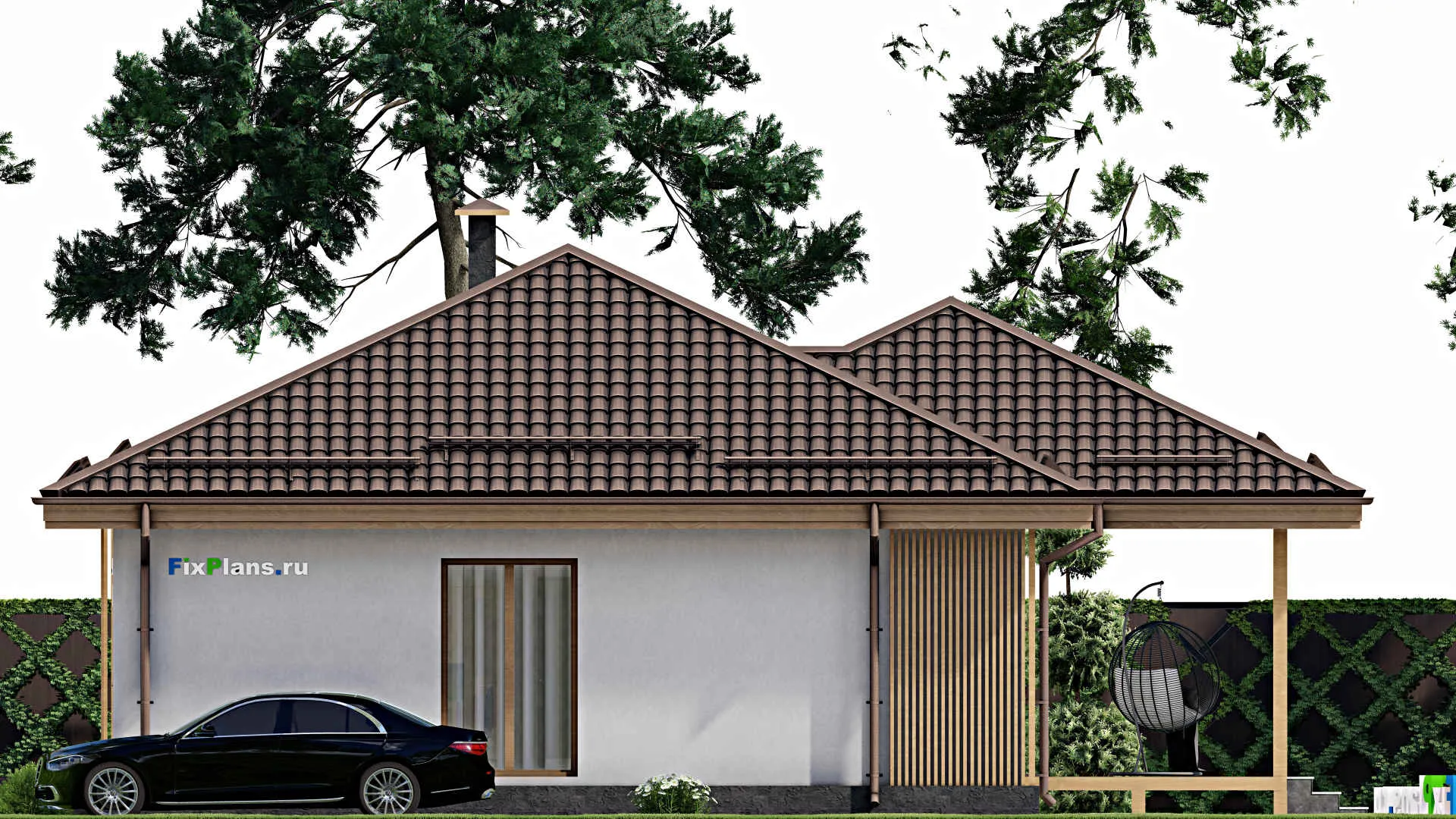 F-3599 - Проект одноэтажного дома 11 на 16, площадью 130 м² с гаражом на 2 машины и 2 спальнями