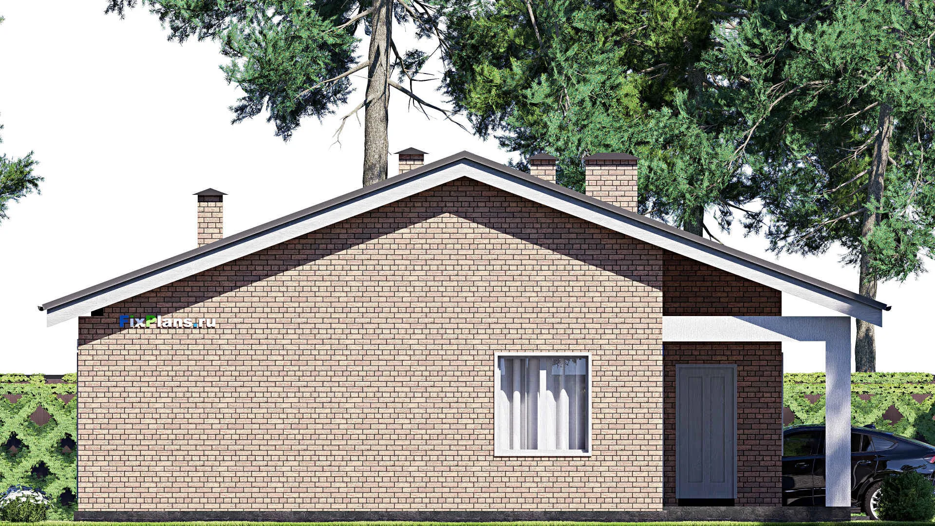 F-18395 - Проект одноэтажного дома 13 на 19, площадью 210 м² с террасой, баней и 3 спальнями