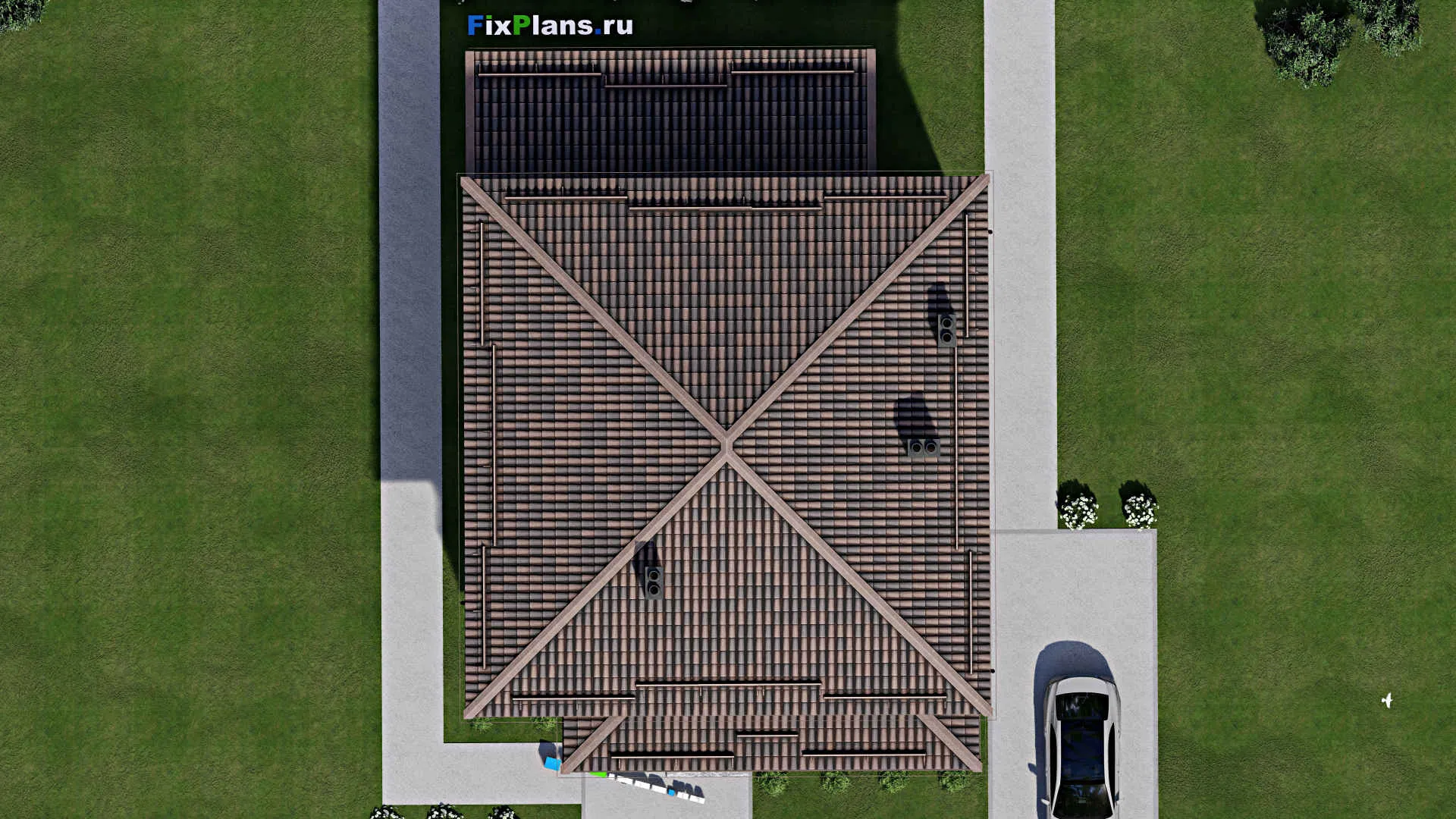 F-3941 - Проект двухэтажного дома 12 на 17, площадью 230 м² с террасой, баней и 4 спальнями