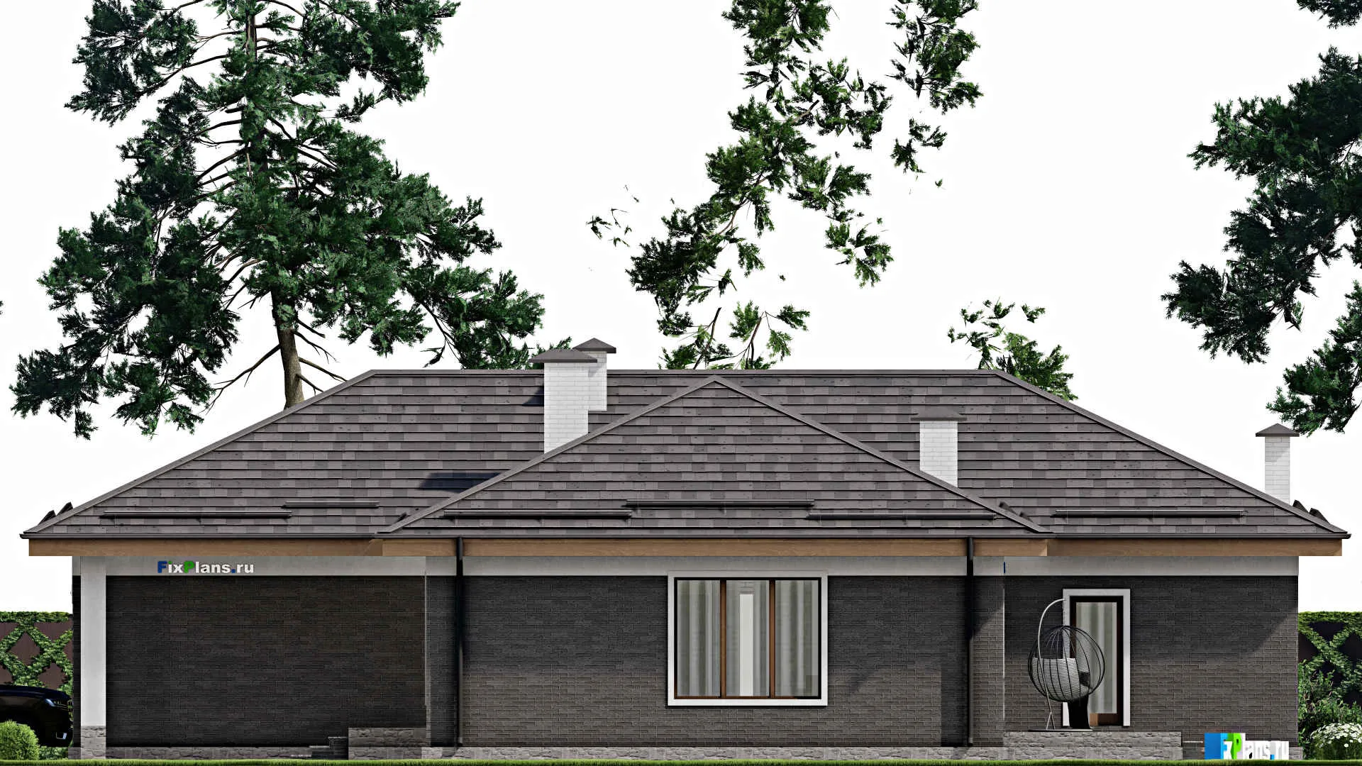 F-10214 - Проект одноэтажного дома 15 на 20, площадью 200 м² с террасой, гаражом на 2 машины и 3 спальнями