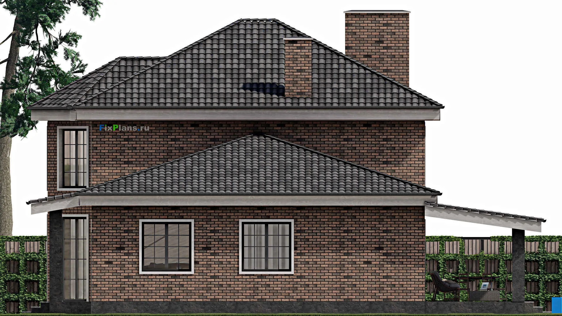F-1475 - Проект двухэтажного дома 12 на 17, площадью 280 м² с террасой, гаражом на 2 машины и 3 спальнями