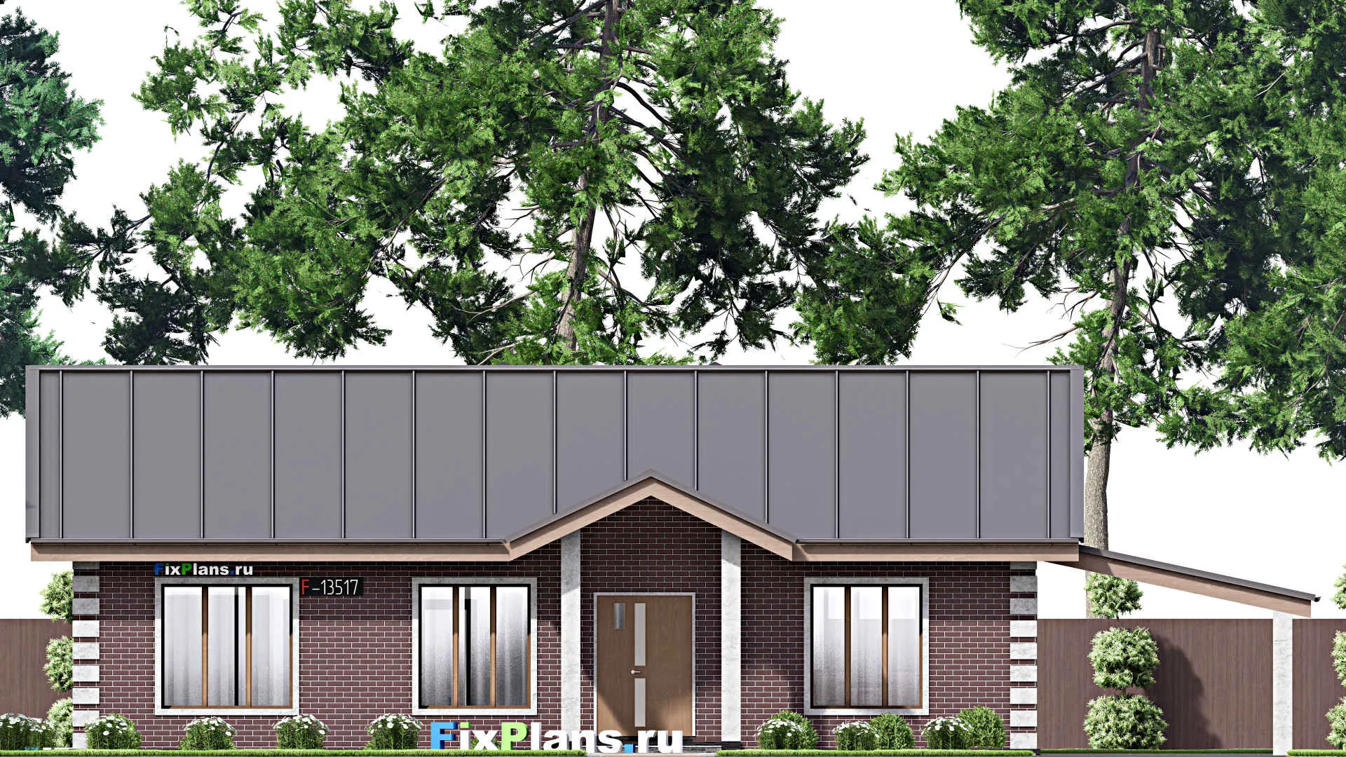 F-13517 - Проект одноэтажного дома 12 на 19, площадью 130 м² с баней и 3 спальнями