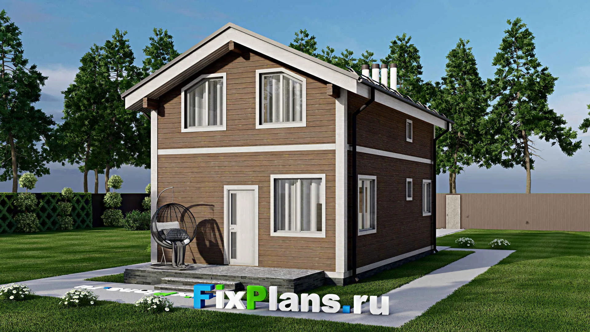 F-12185 - Проект дома с мансардой 6 на 14, площадью 110 м² с террасой и 3 спальнями