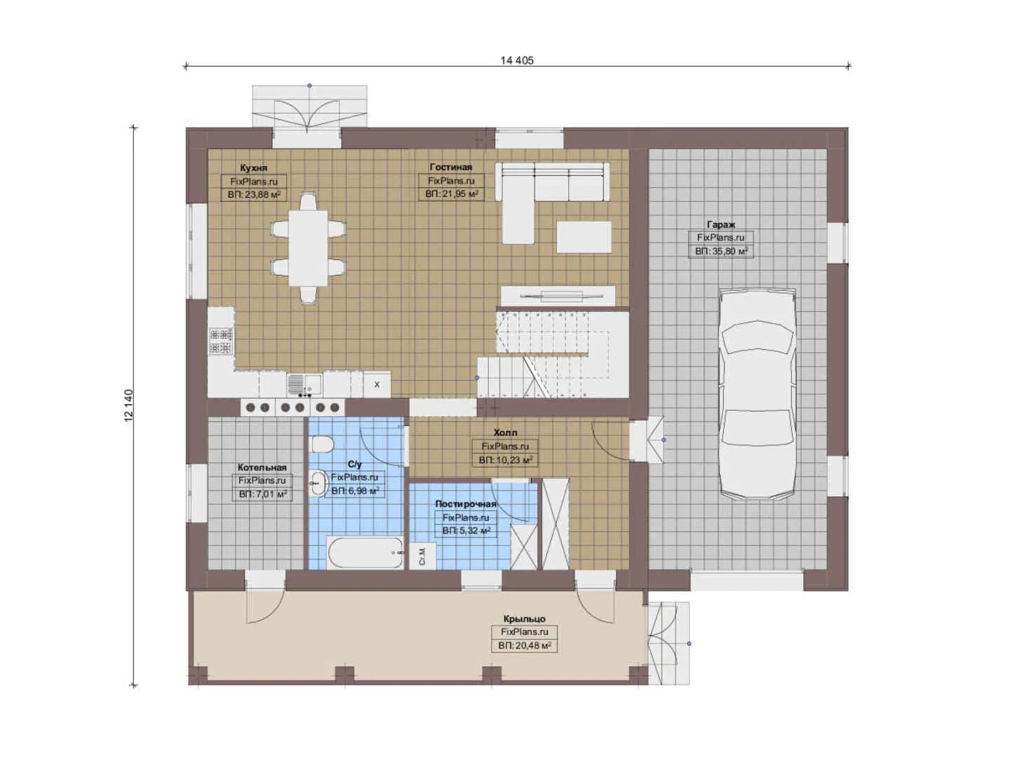 F-15227 - Планы двухэтажного дома 13 на 15, площадью 210 м² с гаражом на 2 машины и 3 спальнями