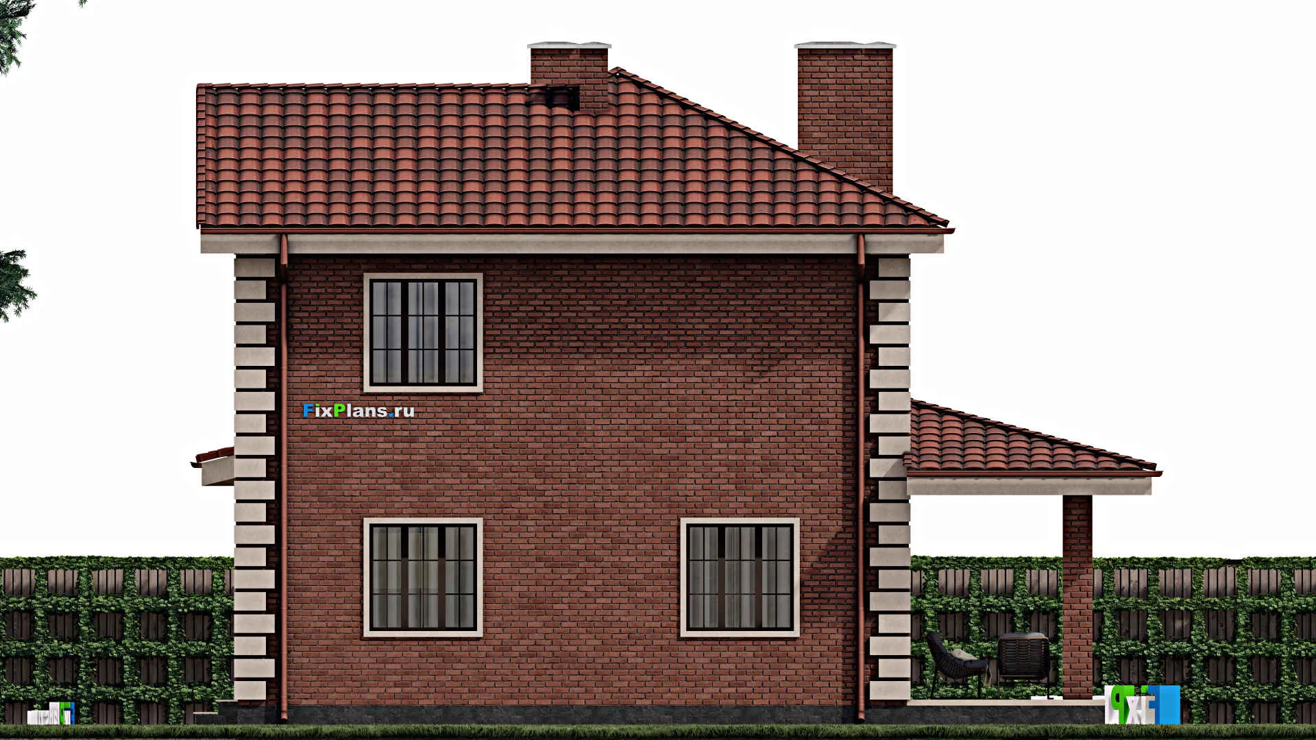 F-0593 - Проект двухэтажного дома 10 на 14, площадью 170 м² с террасой, гаражом на 1 машину и 5 спальнями