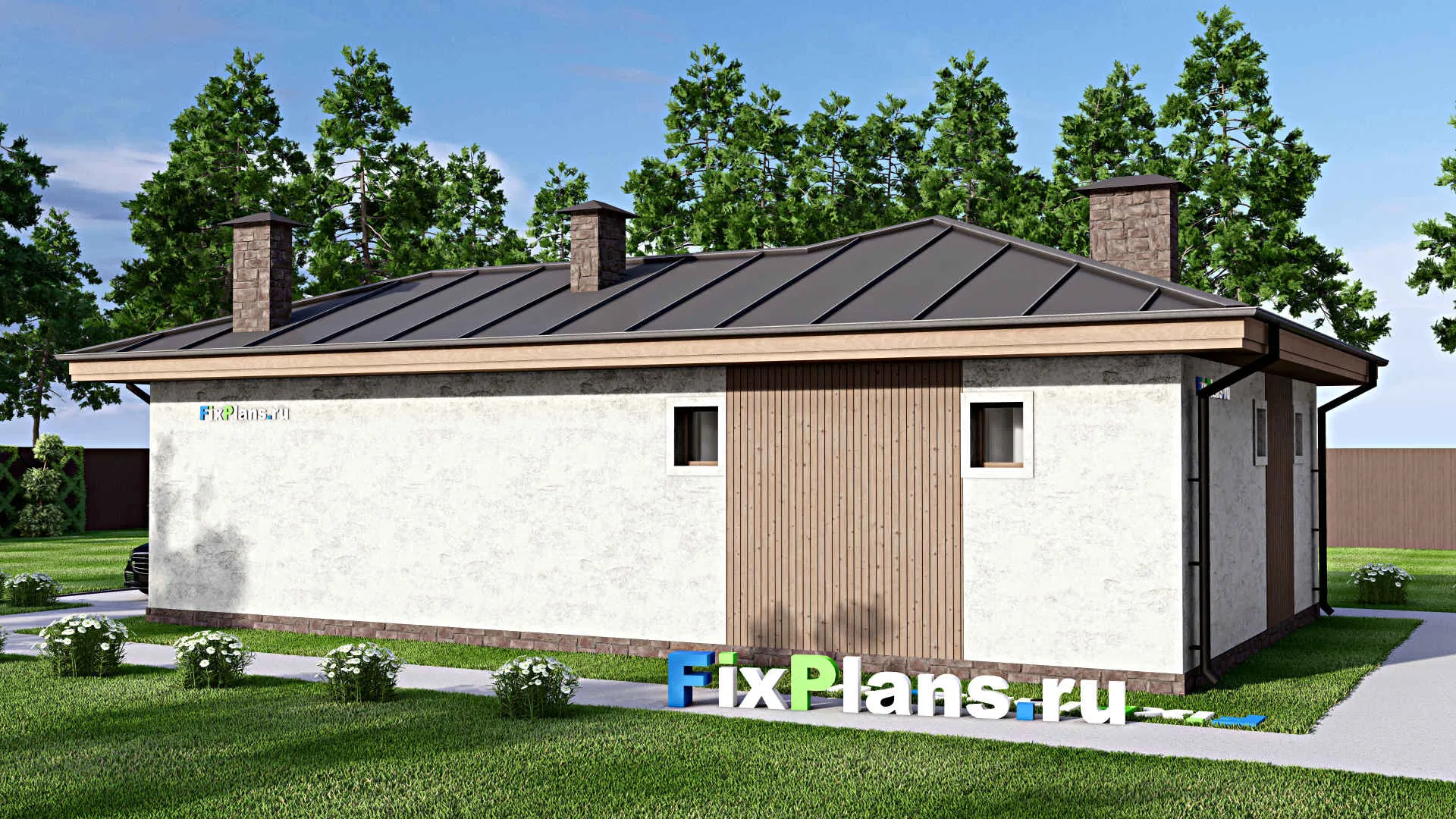 F-13949 - Проект бани 9 на 14, площадью 70 м² с комнатой отдыха, терассой и 2 санузлами