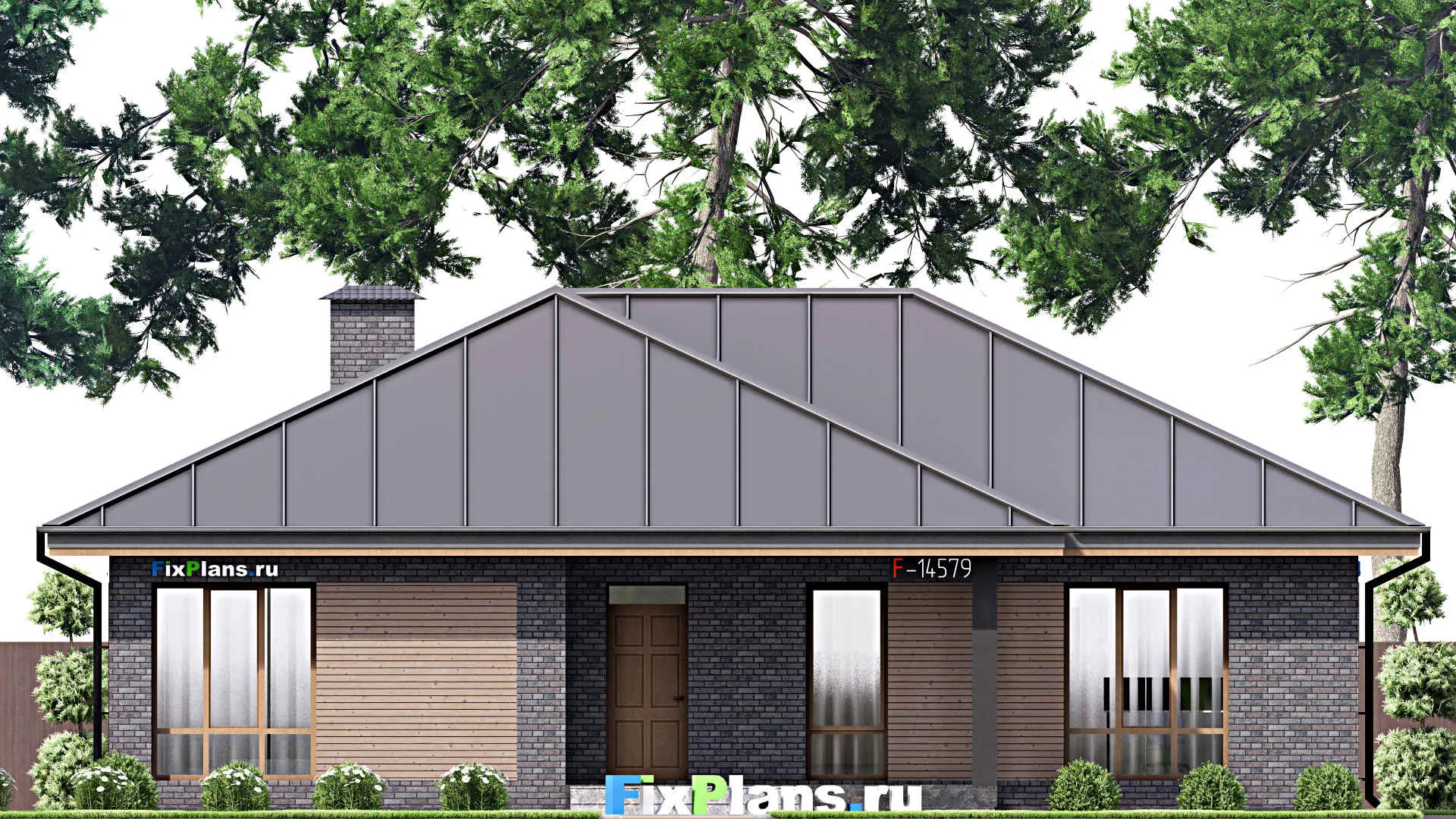 F-14579 - Проект одноэтажного дома 16 на 16, площадью 160 м² с террасой и 3 спальнями