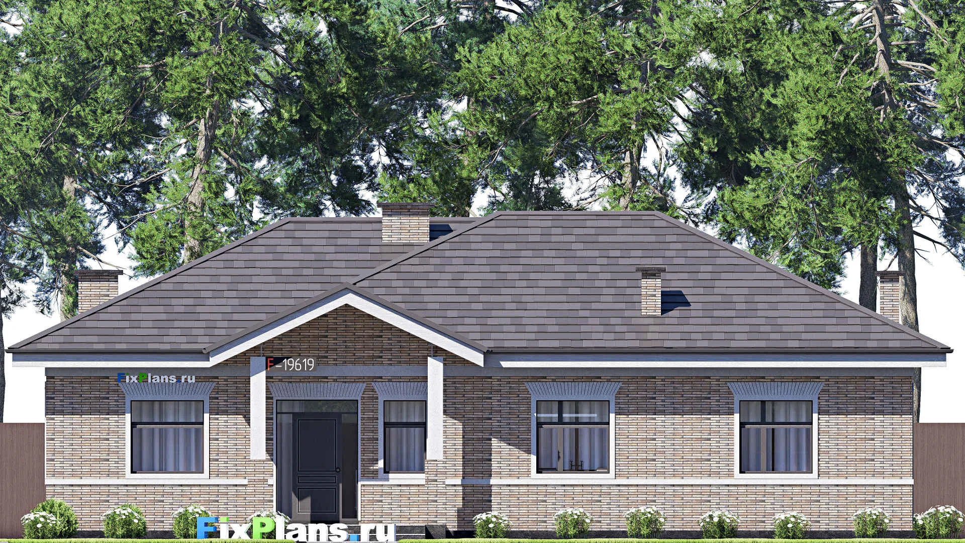 F-19619 - Проект одноэтажного дома 17 на 19, площадью 200 м² с террасой и 3 спальнями