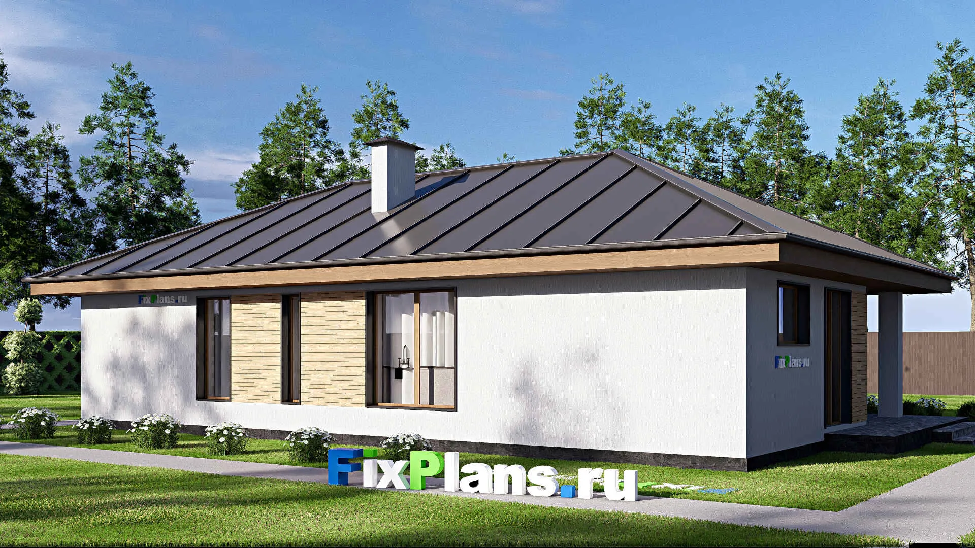 F-18782 - Проект одноэтажного дома 10 на 17, площадью 120 м² с террасой и 3 спальнями