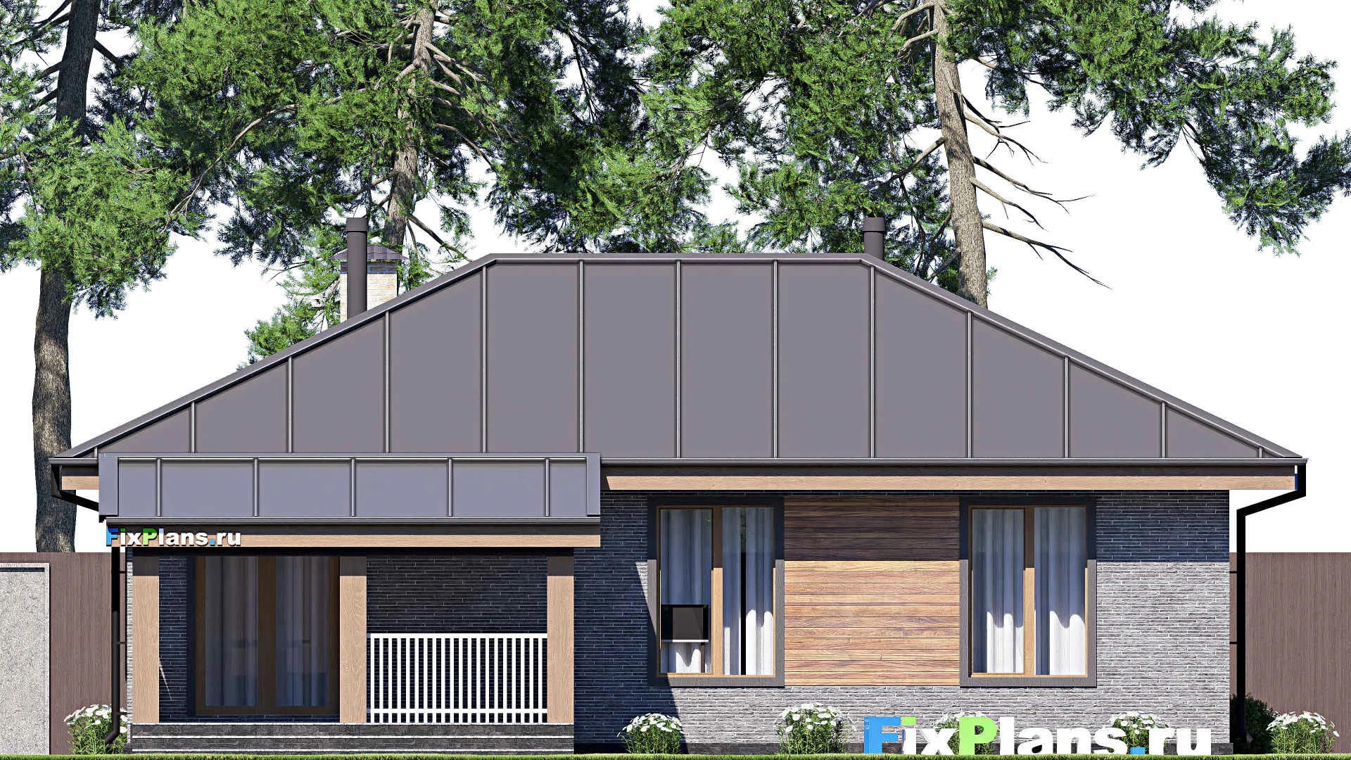 F-18566 - План одноэтажного дома 13 на 13, площадью 100 м² с террасой и 3 спальнями