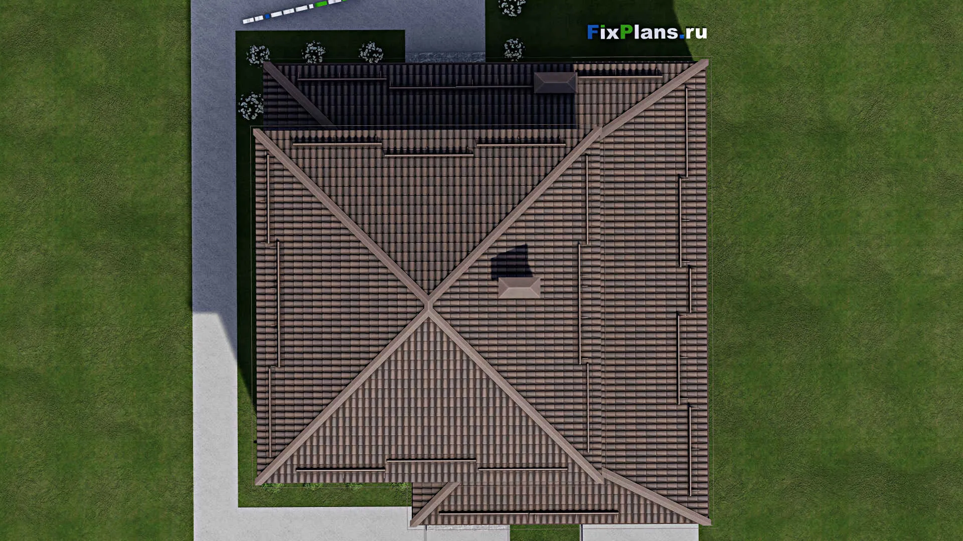 F-7199 - Проект двухэтажного дома 15 на 15, площадью 240 м² с террасой, гаражом на 1 машину и 4 спальнями