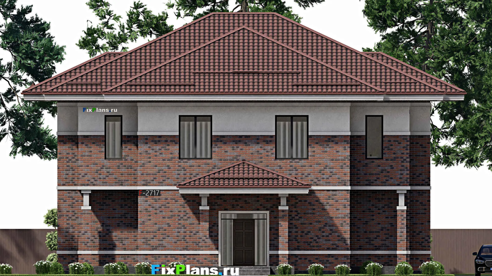 F-2717 - Проект двухэтажного дома 16 на 17, площадью 380 м² с террасой и 7 спальнями