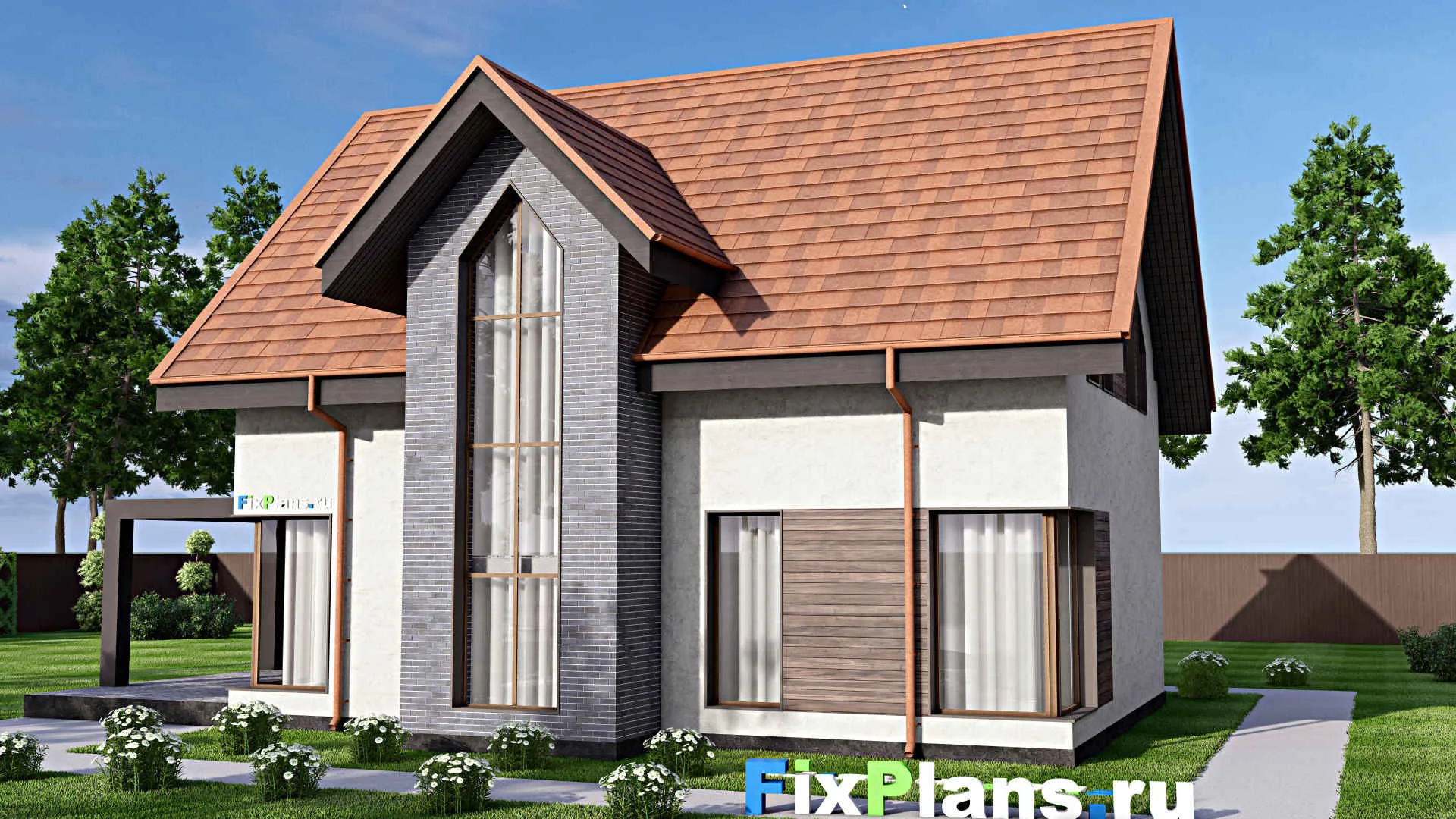 F-12680 - Проект дома с мансардой 12 на 16, площадью 160 м² с террасой и 3 спальнями