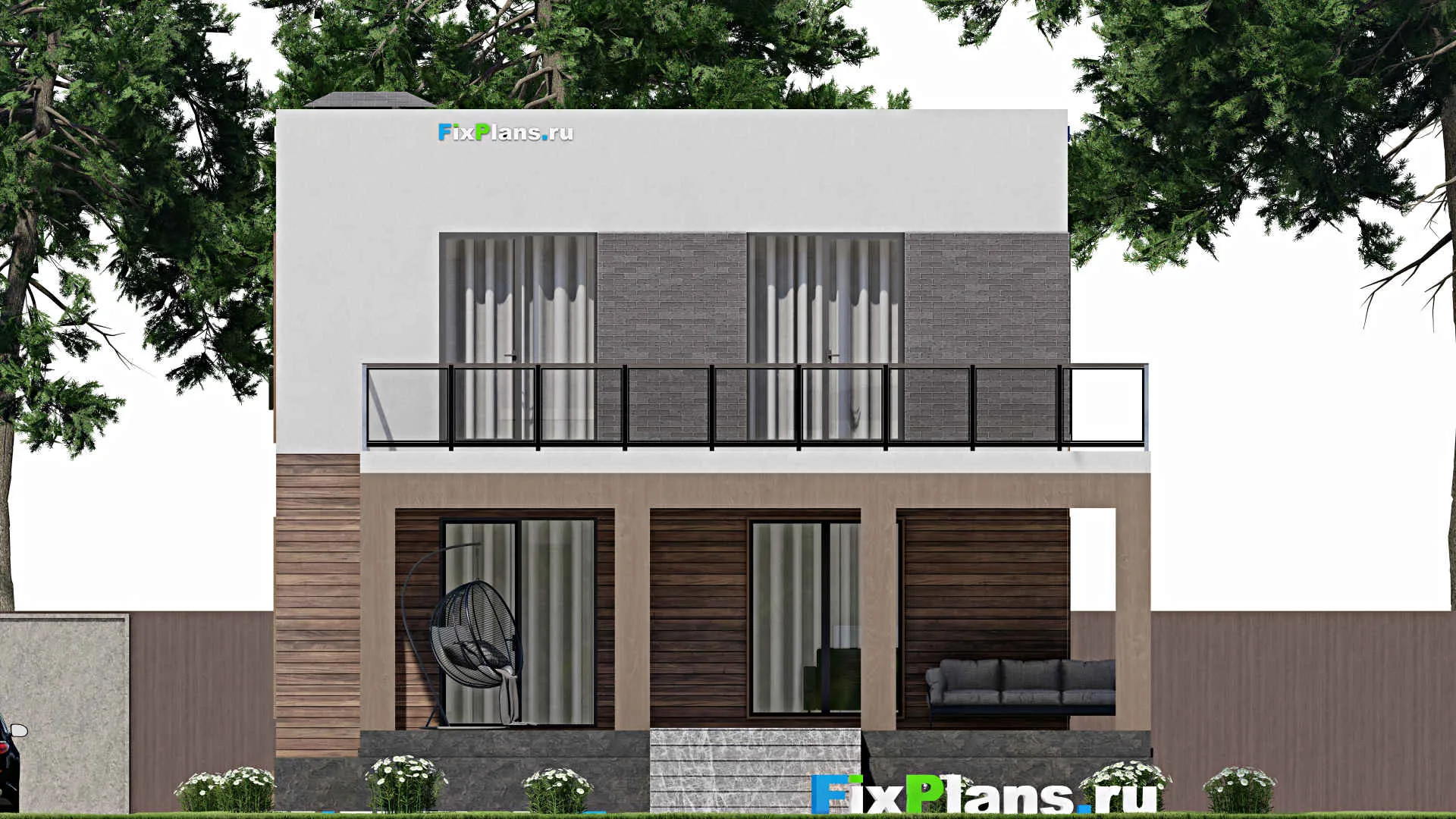 F-6443 - Проект двухэтажного дома 10 на 15, площадью 210 м² с террасой, балконом и 3 спальнями