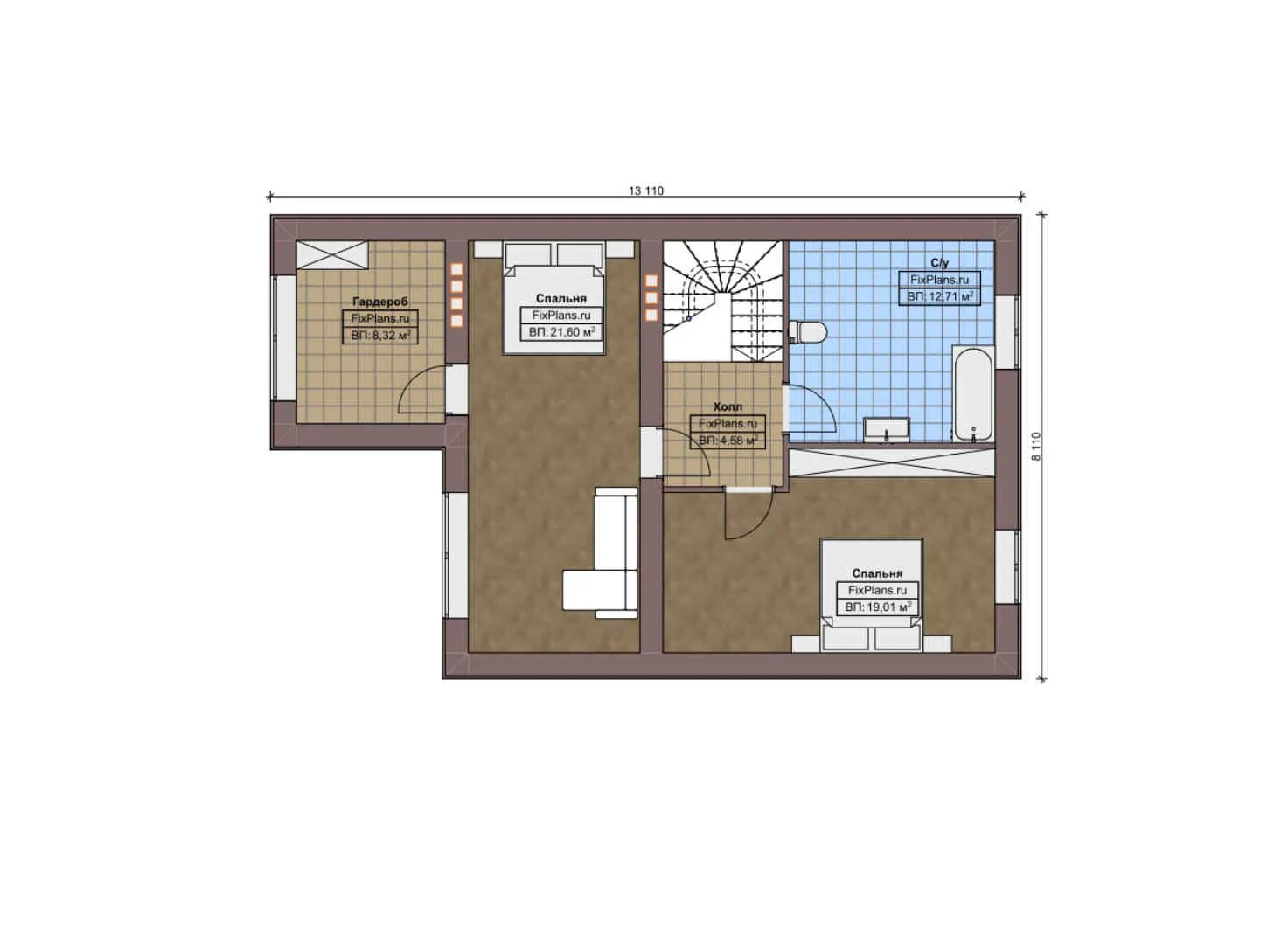 F-6623 - Планы дома с мансардой 11 на 14, площадью 180 м² с террасой и 3 спальнями