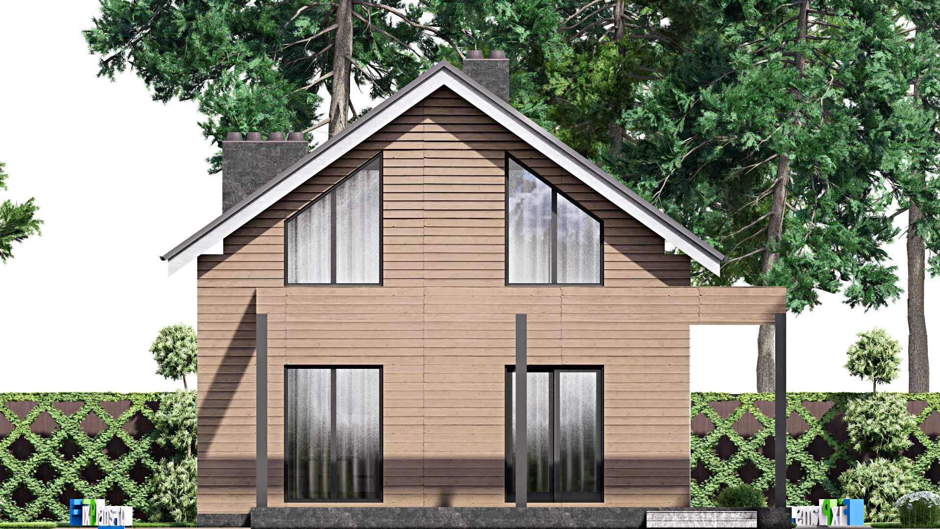 F-16172 - Проект дома с мансардой 11 на 19, площадью 220 м² с террасой и 3 спальнями