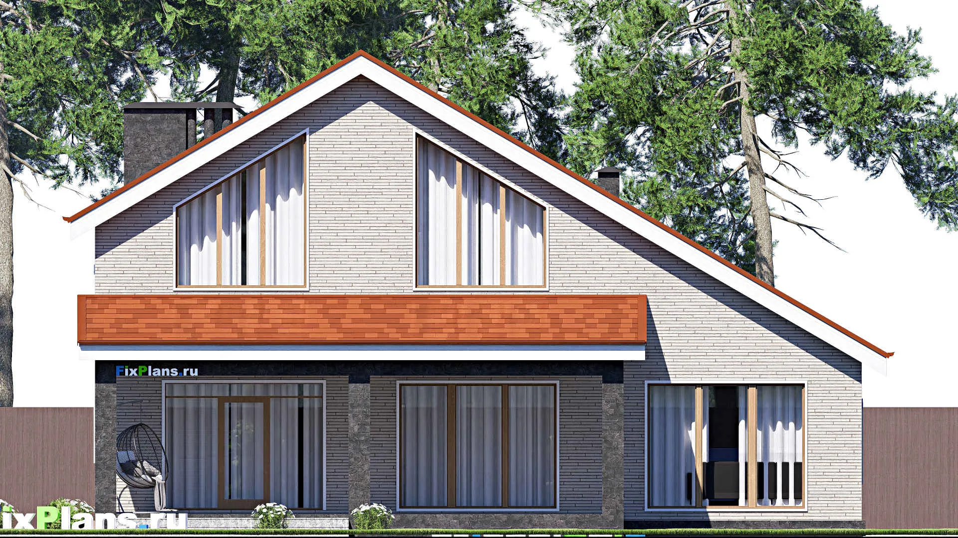 F-19205 - Проект дома с мансардой 15 на 16, площадью 260 м² с террасой, балконом, гаражом на 1 машину и 5 спальнями