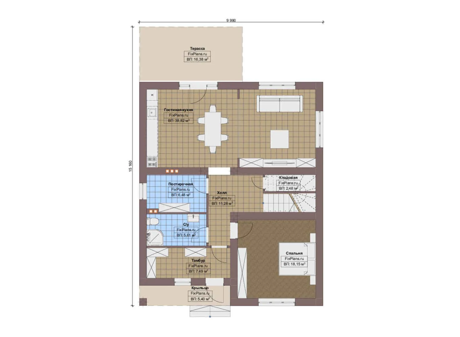 F-12734 - Планы двухэтажного дома 10 на 16, площадью 200 м² с террасой и 4 спальнями