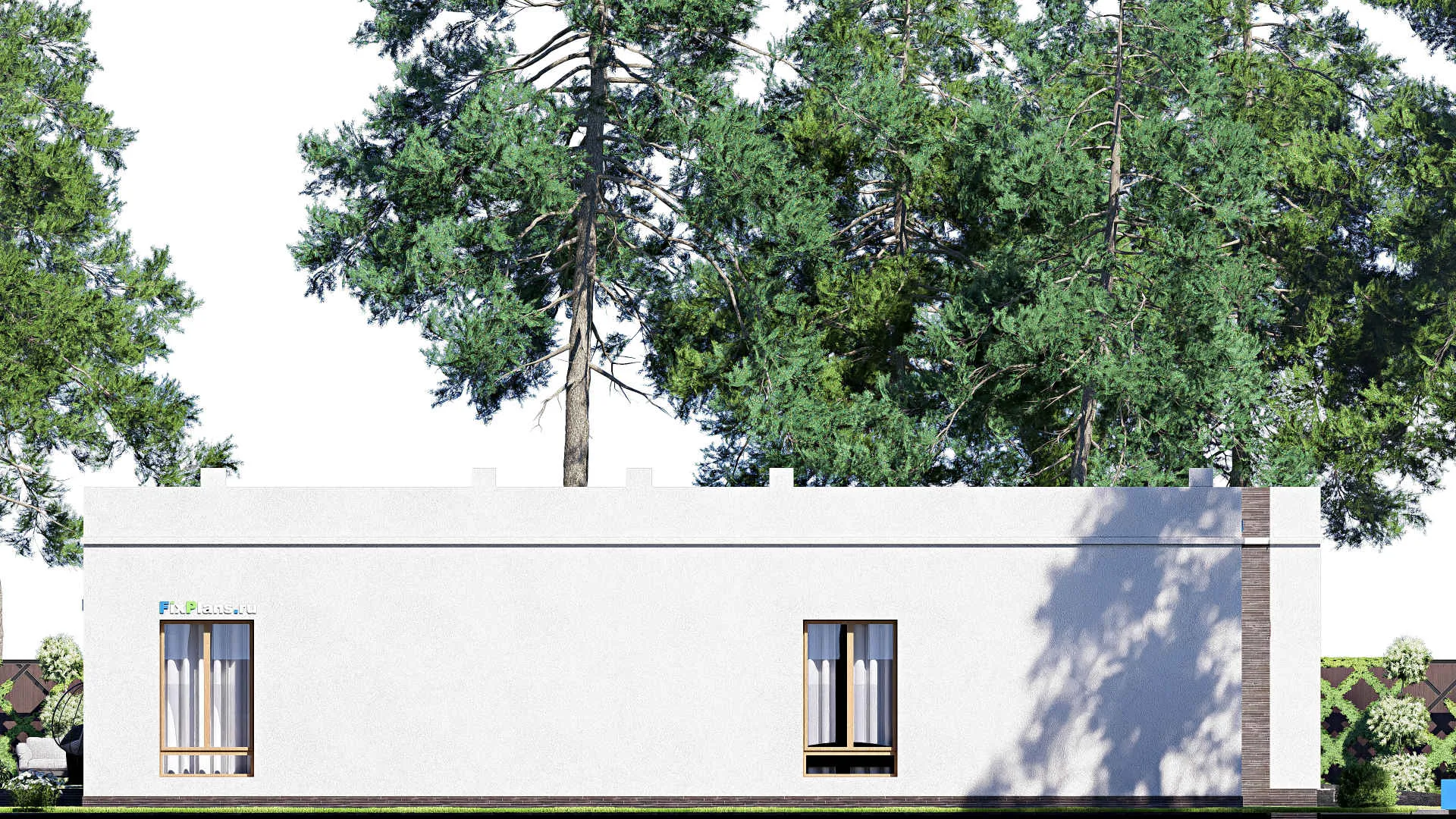 F-19898 - План одноэтажного дома 21 на 23, площадью 330 м² с террасой, гаражом на 2 машины и 3 спальнями