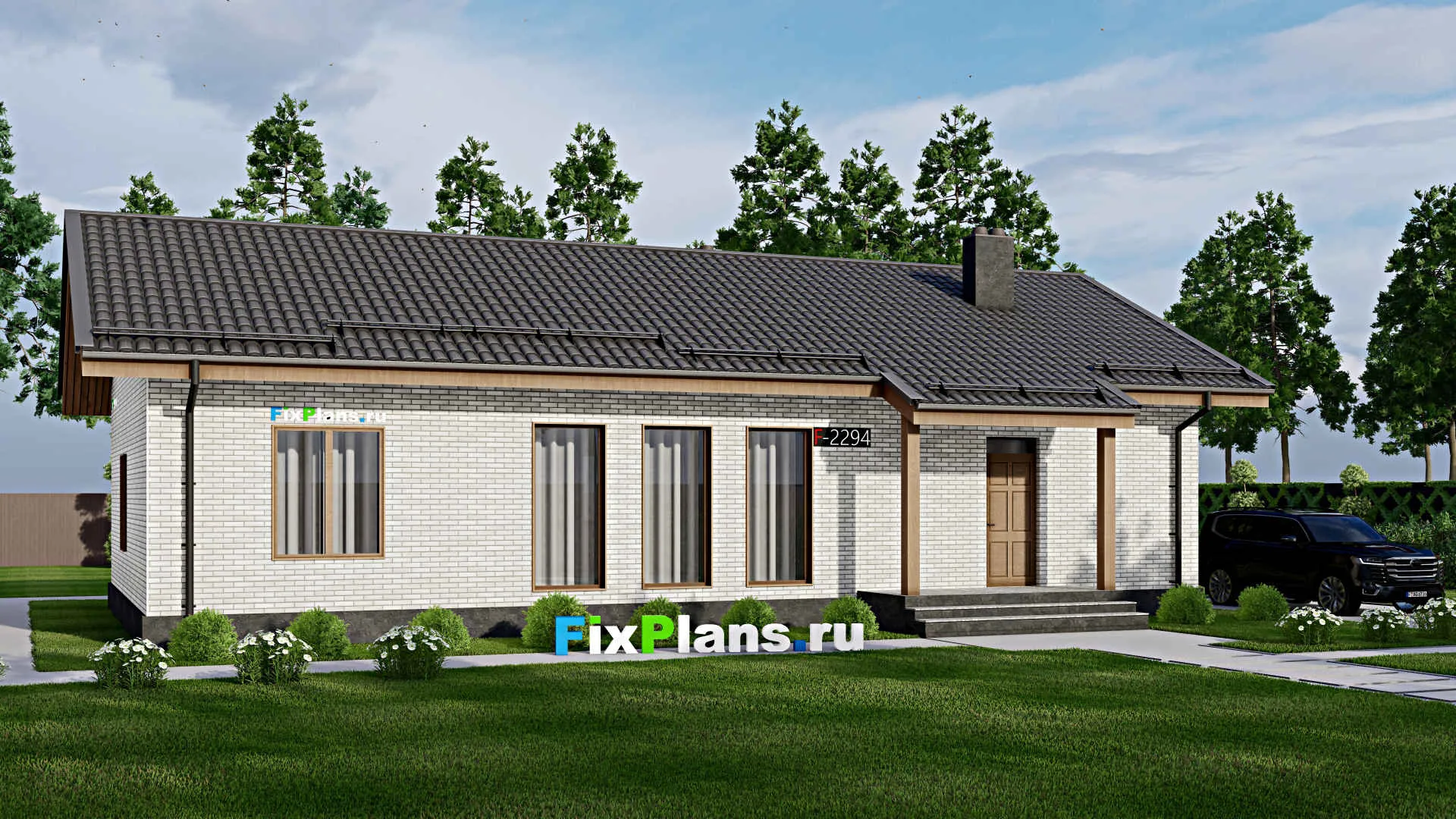 F-2294 - Проект одноэтажного дома 10 на 17, площадью 140 м² с террасой и 3 спальнями