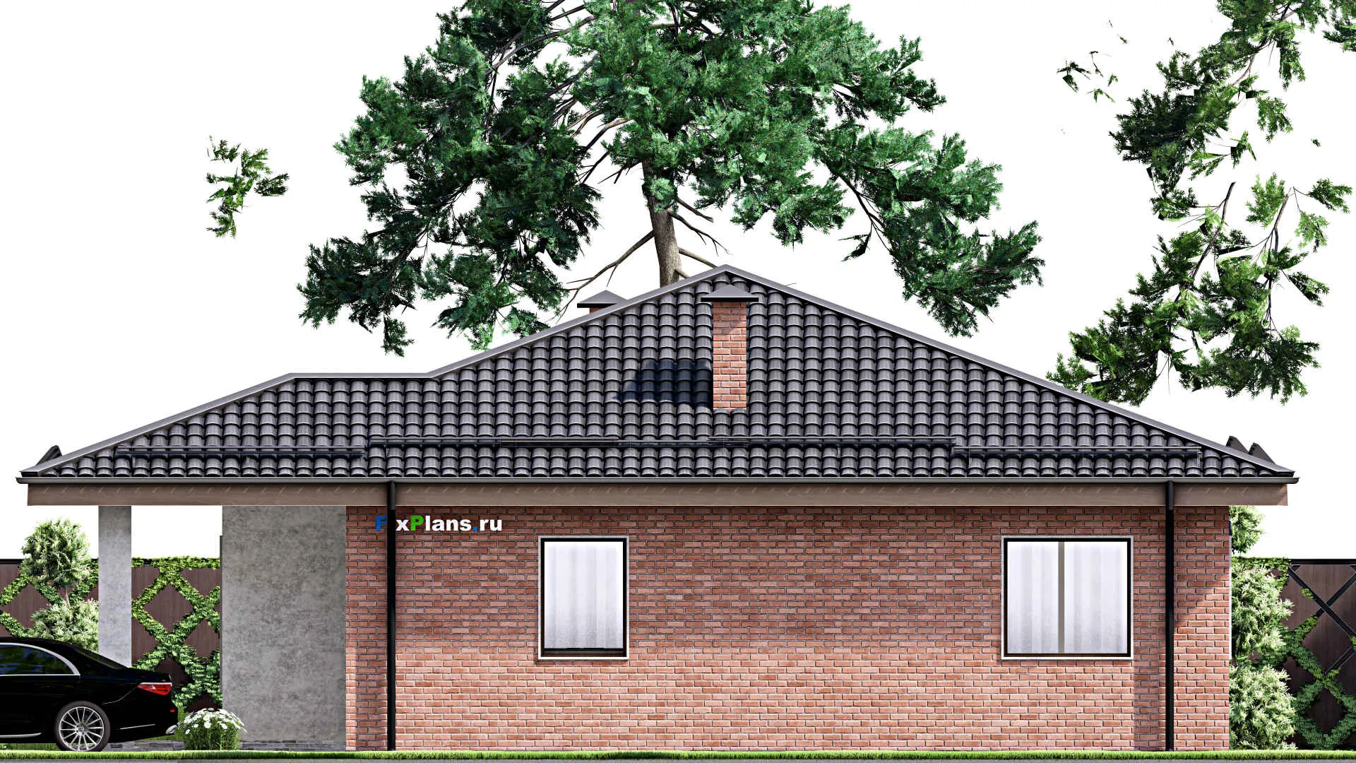 F-13490 - Проект одноэтажного дома 14 на 14, площадью 140 м² с 3 спальнями