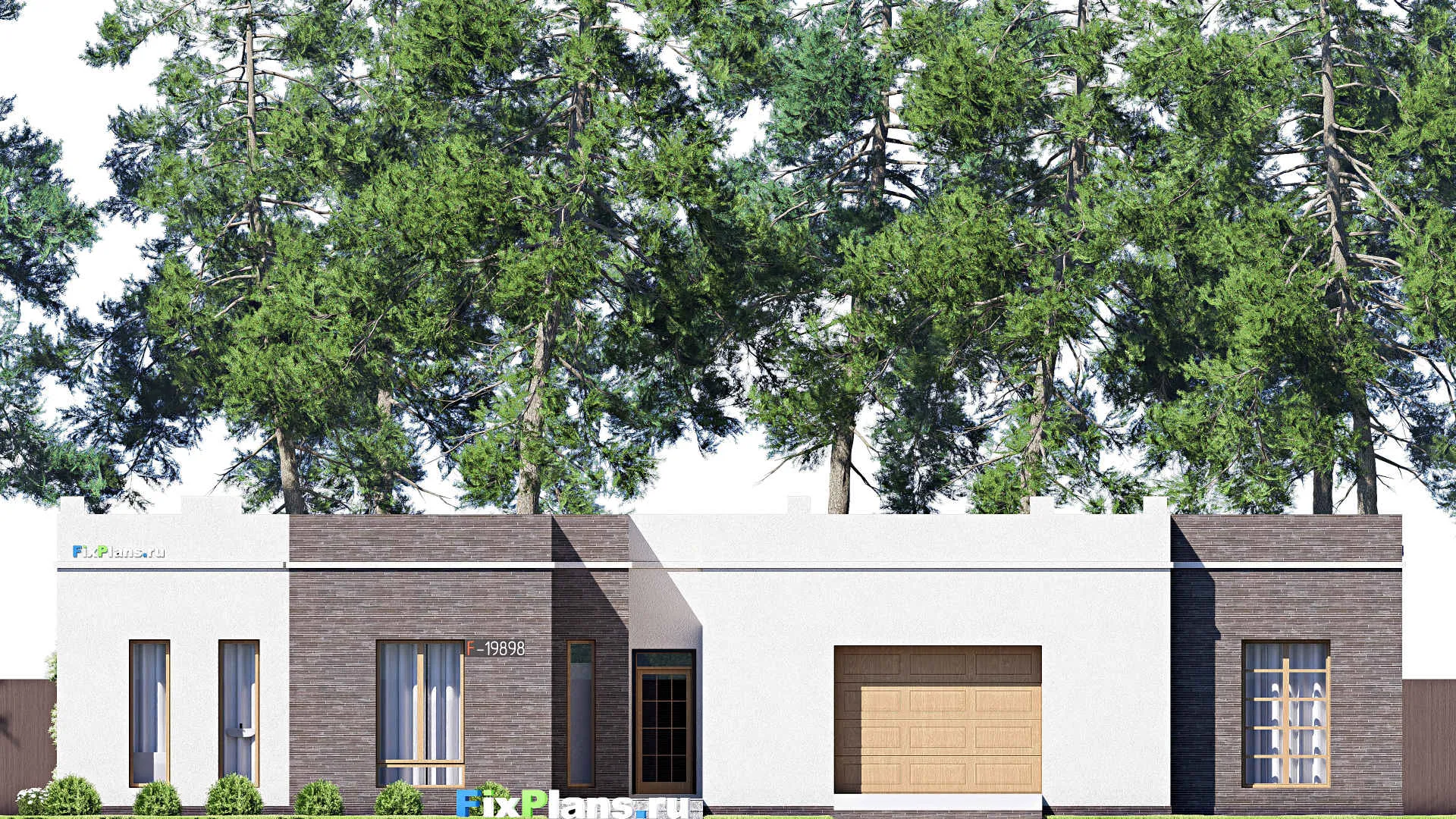 F-19898 - План одноэтажного дома 21 на 23, площадью 330 м² с террасой, гаражом на 2 машины и 3 спальнями