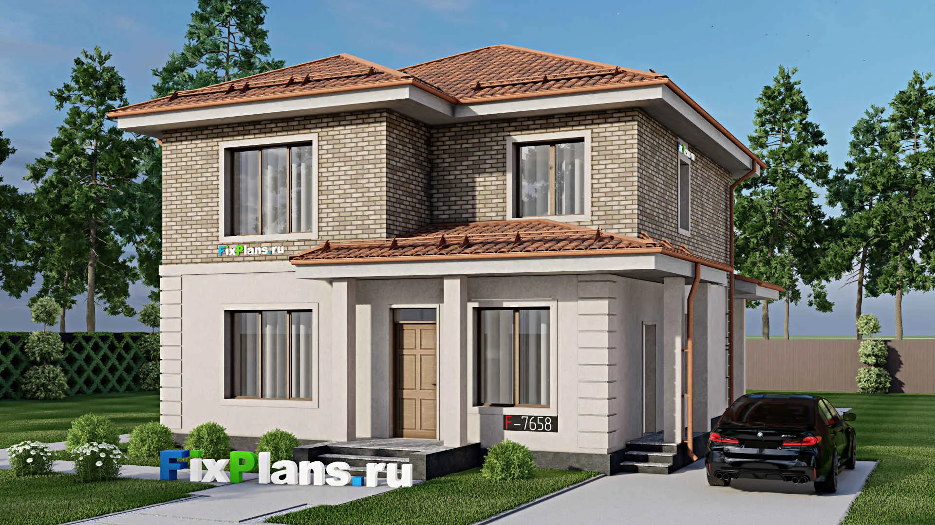 F-7658 - Проект двухэтажного дома 10 на 16, площадью 160 м² с террасой и 4 спальнями