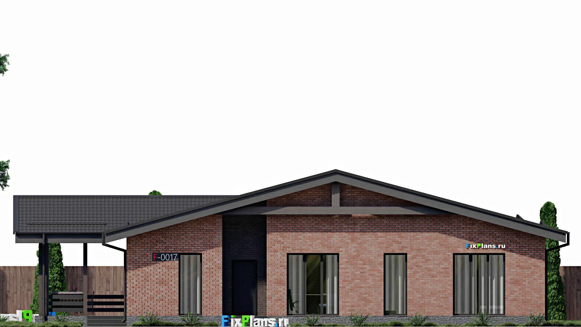 F-0017 - Проект одноэтажного дома 12 на 20, площадью 180 м² с террасой и 4 спальнями