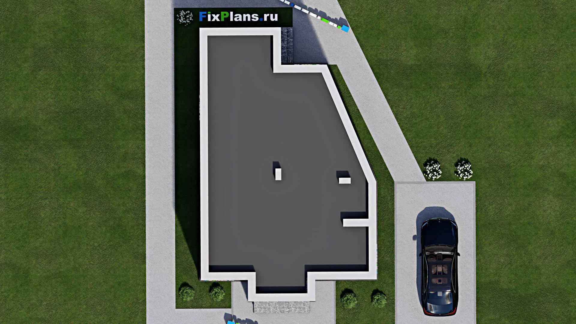 F-6569 - Проект одноэтажного дома 9 на 11, площадью 90 м² с террасой и 2 спальнями