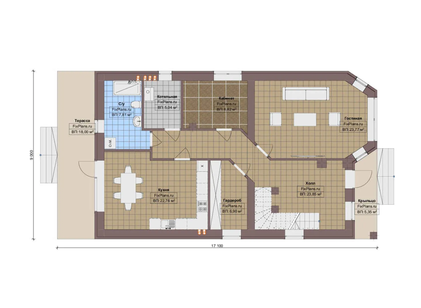 F-17990 - Планы двухэтажного дома 9 на 18, площадью 220 м² с террасой, балконом и 4 спальнями