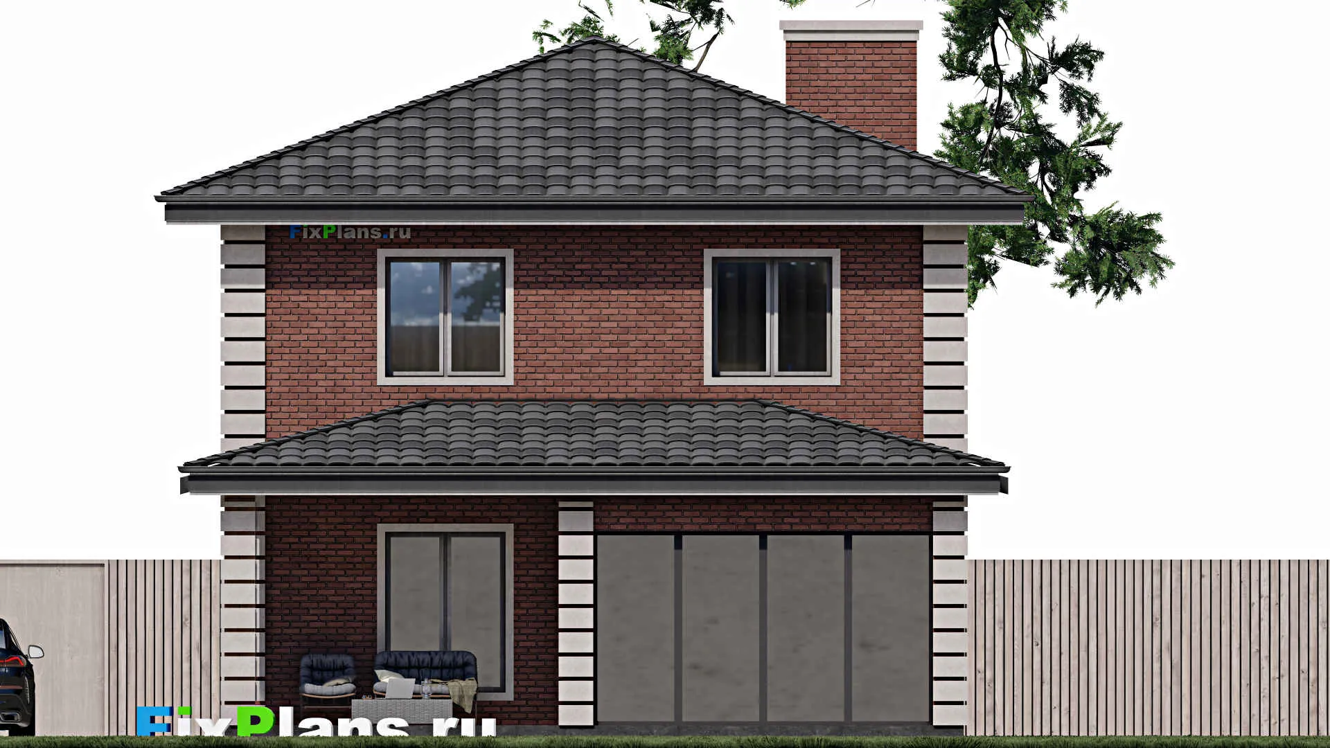 F-1439 - Проект двухэтажного дома 10 на 15, площадью 180 м² с террасой, балконом и 3 спальнями