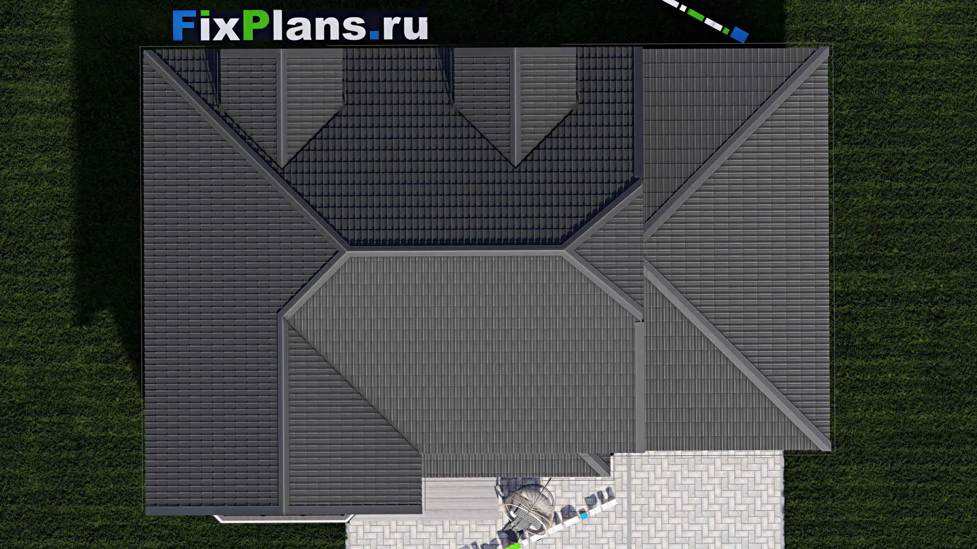 F-0197i - Проект дома с мансардой 11 на 15, площадью 160 м² с террасой, балконом, гаражом на 1 машину и 4 спальнями