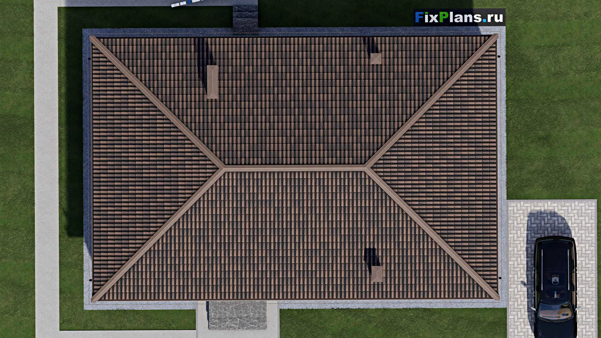 F-1259 - Проект одноэтажного дома 12 на 18, площадью 170 м² с 5 спальнями