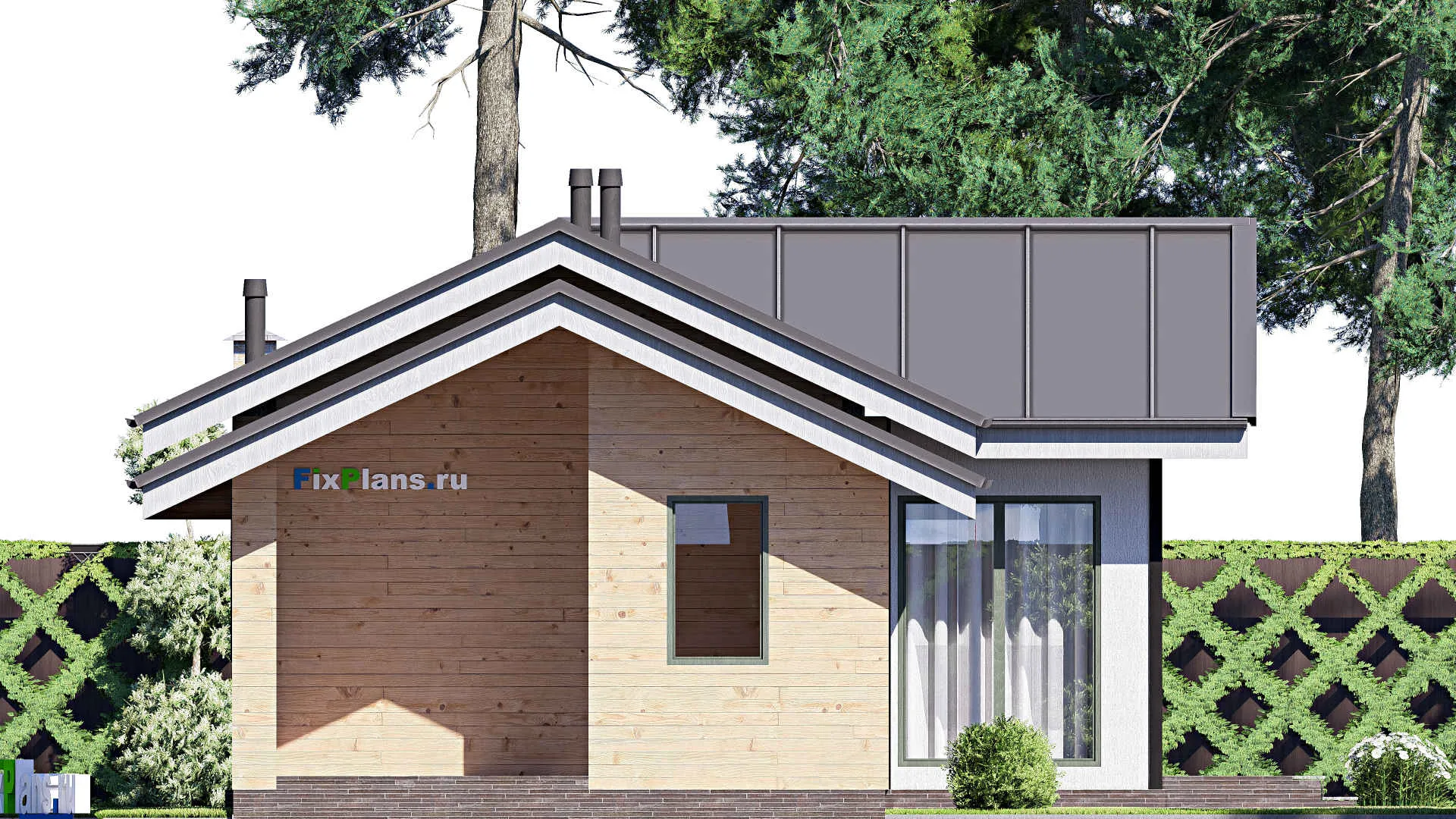 F-19754 - Проект одноэтажного дома 10 на 22, площадью 150 м² с террасой, баней и 1 спальнями