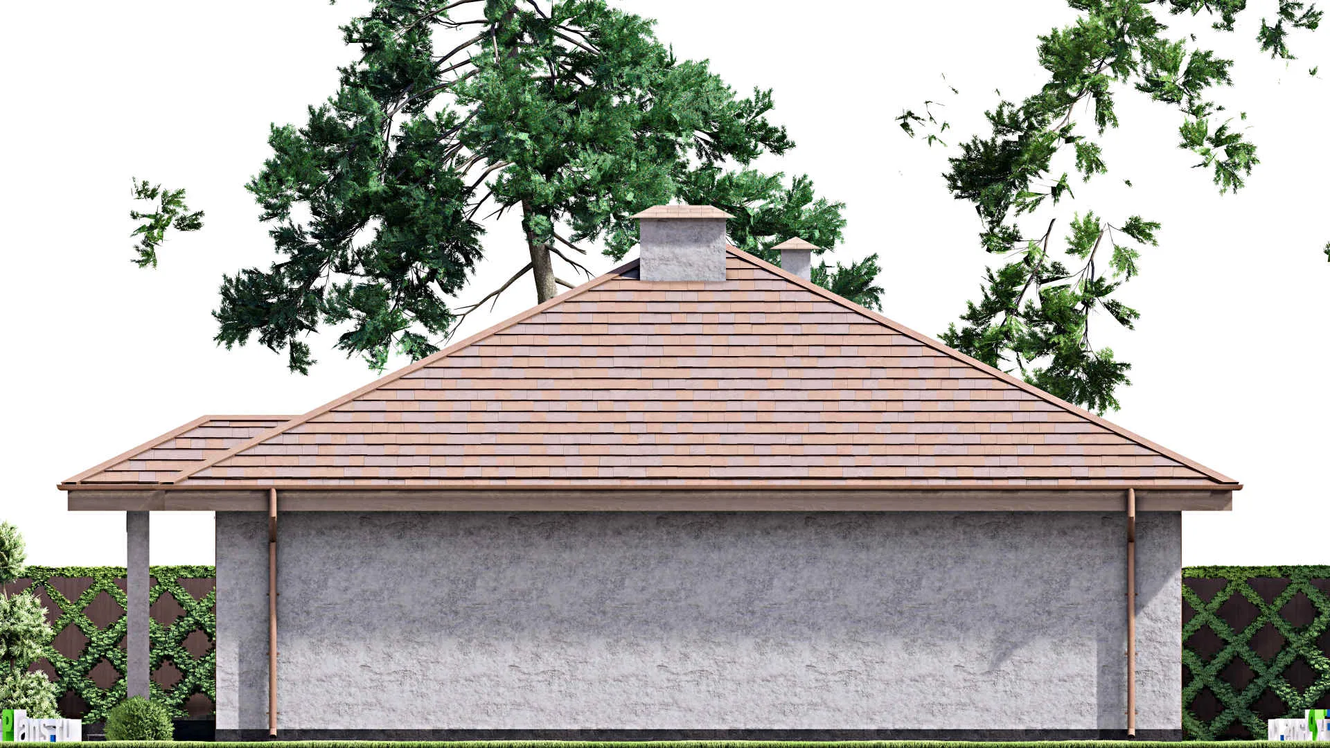 F-12212 - Проект одноэтажного дома 15 на 16, площадью 170 м² с гаражом на 2 машины и 3 спальнями